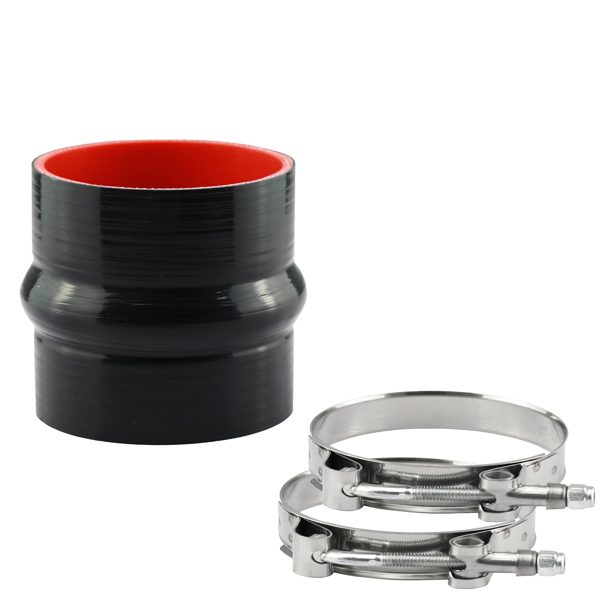 Ucreative 4'' Length Hump Black Silicone High Temperature 4-Ply Reinforced Straight Hump Coupler Hose With T-Bolt Clamp Id: 4.0 (102Mm)