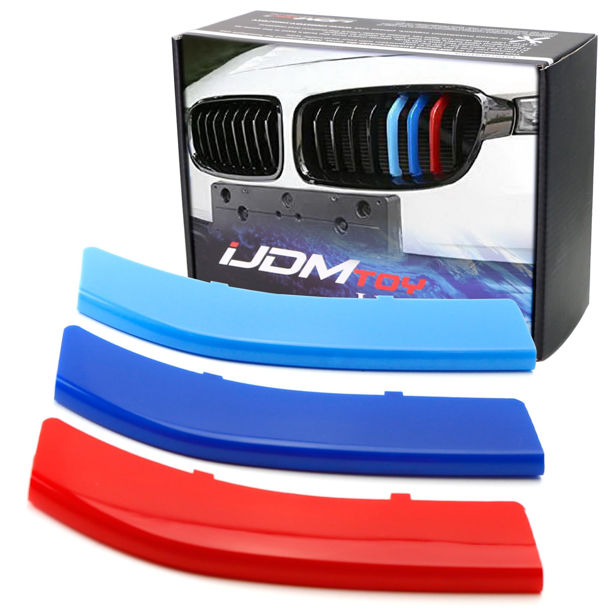 Ijdmtoy M-Colored Grille Insert Trims Compatible With Bmw F30 3 Series 320I 328D 328I 335I 340I W/Standard Kidney Grill (11 Beams), Not 8-Beam Black Grille Nor M3