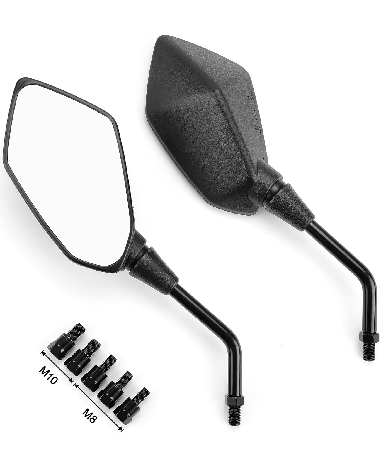 Kemimoto Universal Motorcycle Mirrors, Convex Handlebar Rear View Side Mirror With M8 M10 Bolt, Compatible With Bike, Scooter, Atv, Utv, Dirt Bike And More