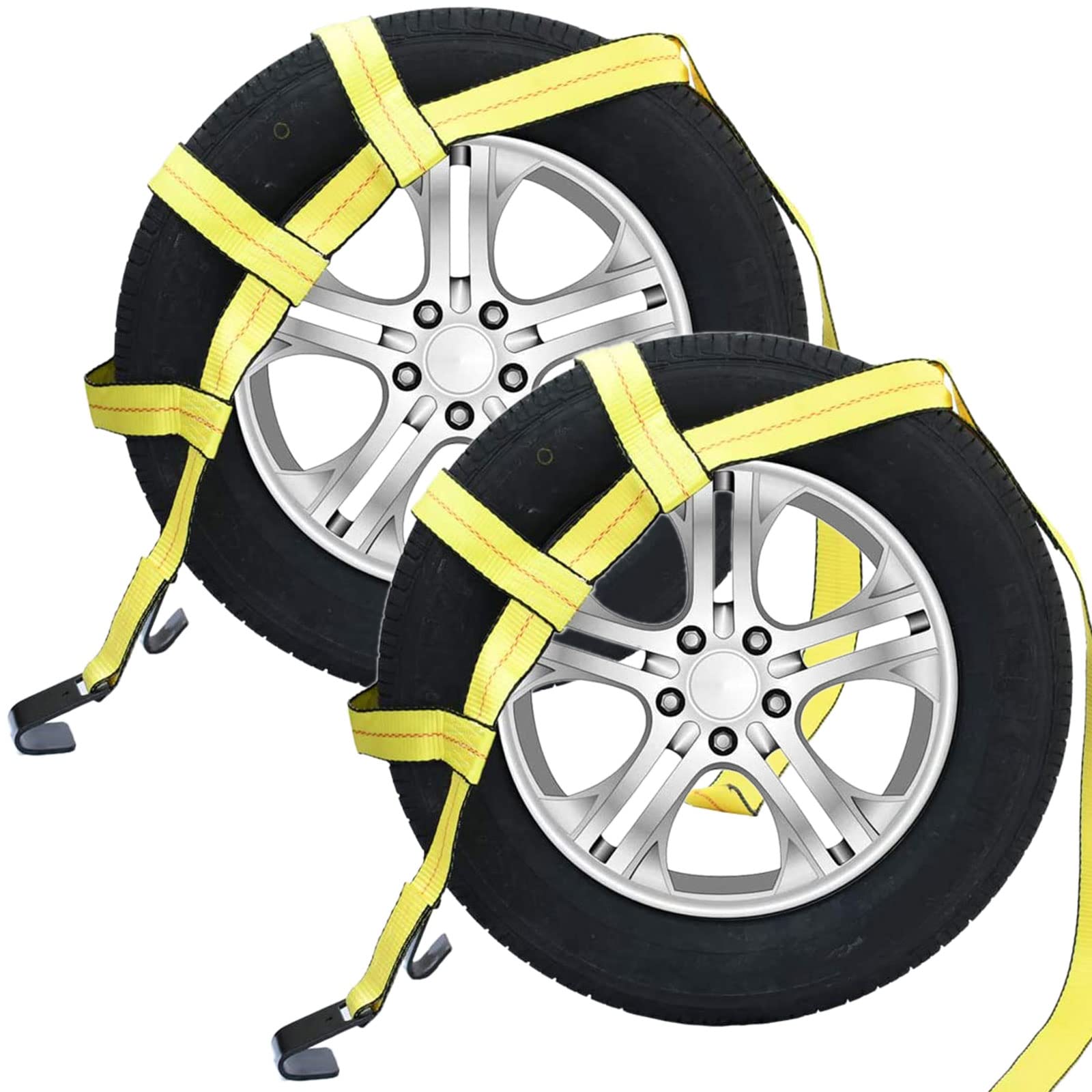Robbor Tow Dolly Basket Straps With Flat Hook Heavy Duty Car Dolly Straps Universal Fit Most 14-19 Wheels 10,000Lbs Webbing Break Strength Tire Bonnet Yellow