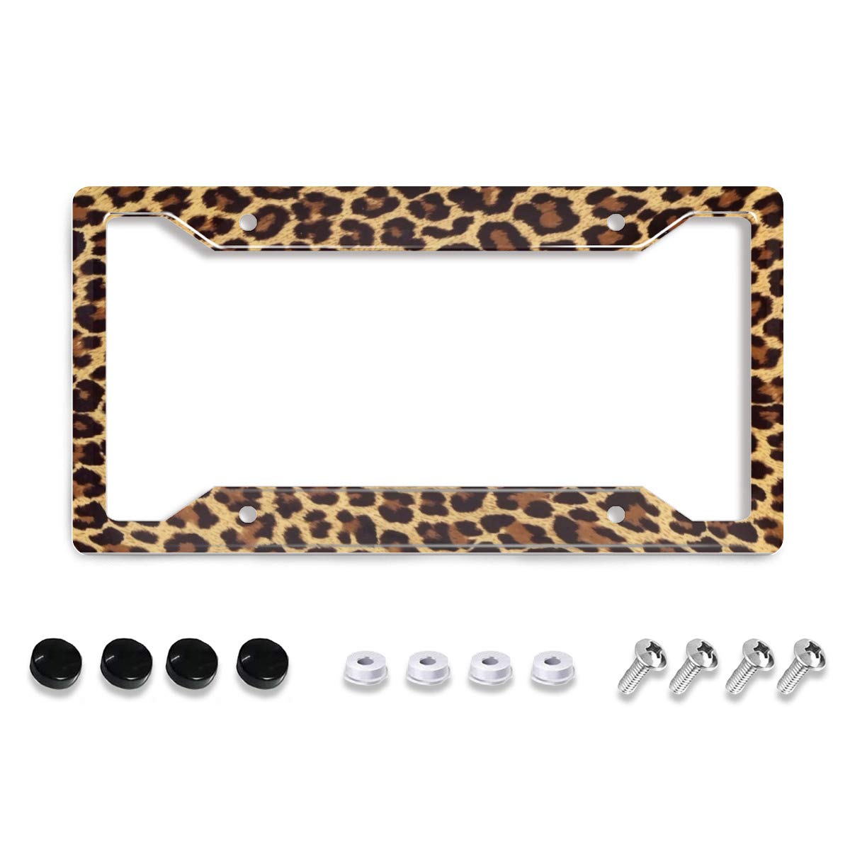 Personalized License Plate Frame Metal Aluminum Cute Cheetah Leopard Brown License Plate Cover Car Tag Holder With 4 Holes And Screws For Women Men Auto For Usa Canada Vehicles Standard (12X6)