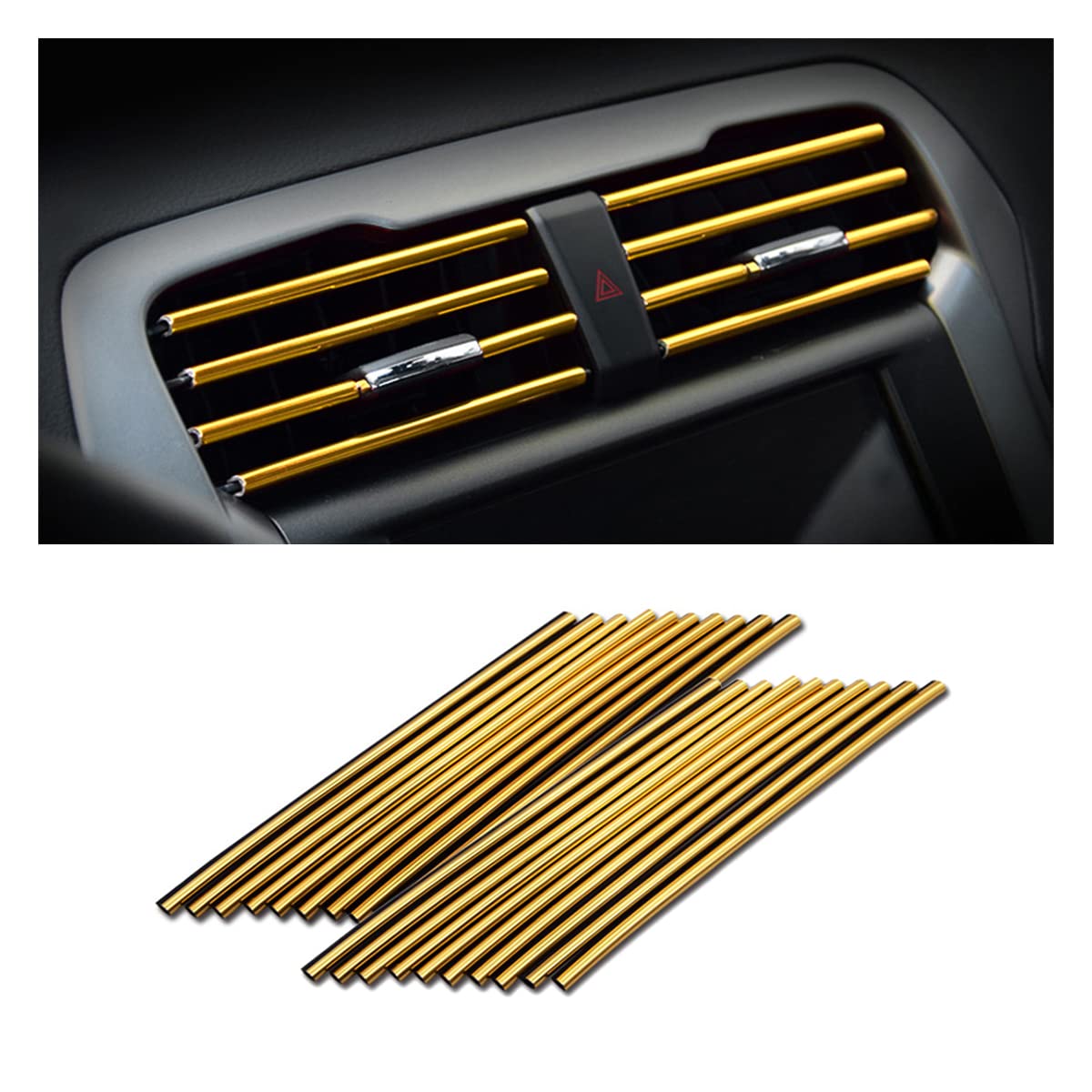 20 Pieces Car Air Conditioner Decoration Strip For Vent Outlet, Universal Waterproof Bendable Air Vent Outlet Trim Decoration, Suitable For Most Air Vent Outlet, Car Interior Accessories (Gold)