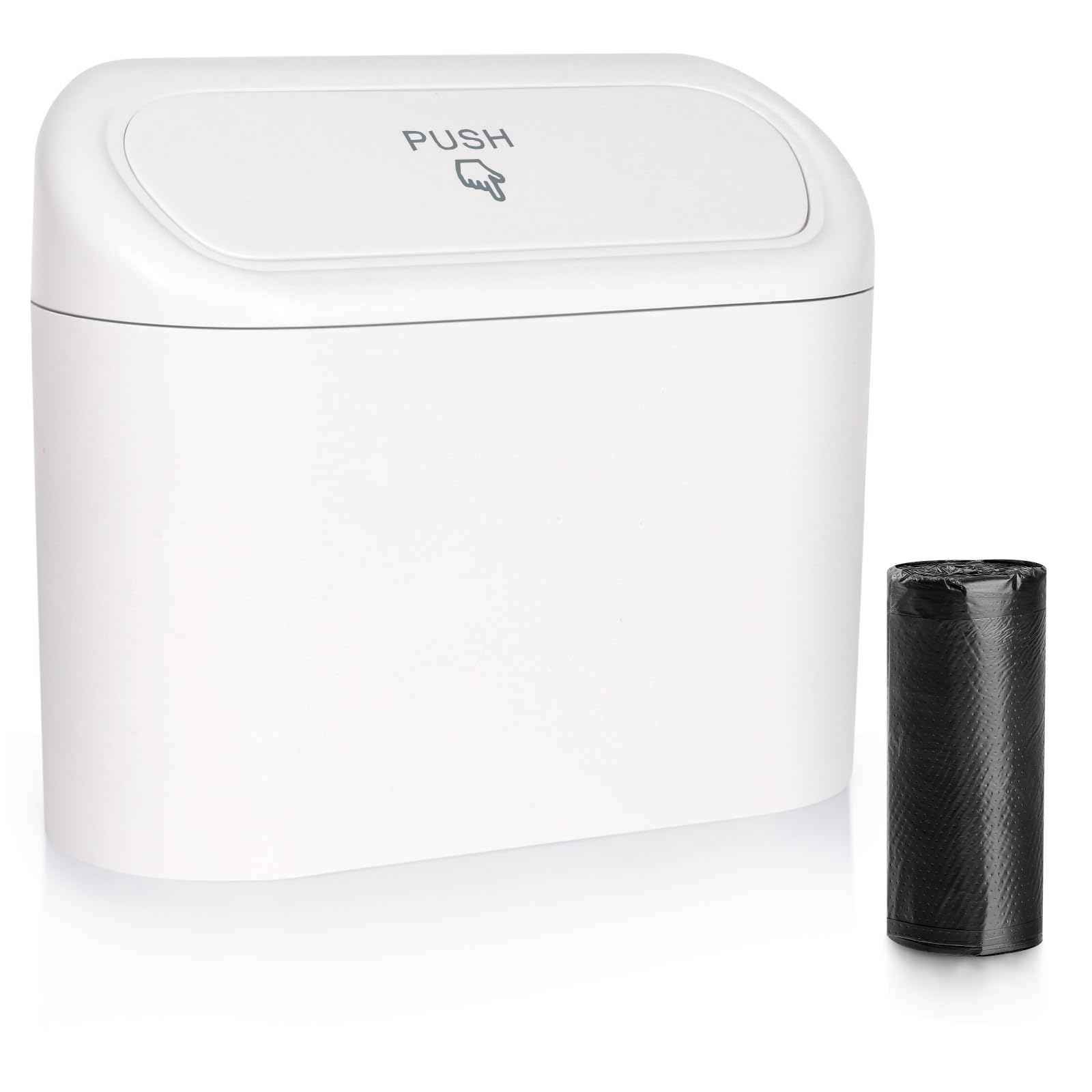 Accmor Car Trash Can With Lid, Vehicle Dustbin Garbage Organizer Holder With One Roll Bag, Mini Leakproof Storage Bin For Auto, Suv, Office (White)