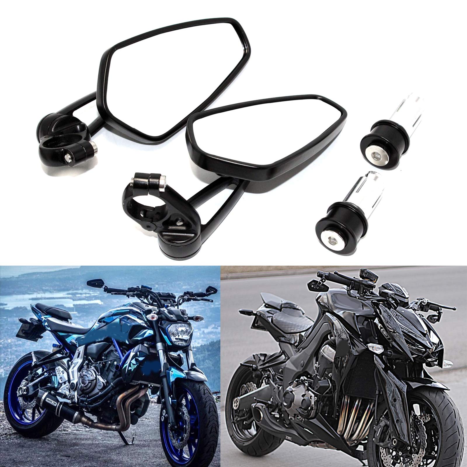 Rich Choices Black 22mm 7/8 Bar End Rear View Mirrors for GROM, MSX125, CB500F, Z125 Pro, Z650, Z750, Z800,