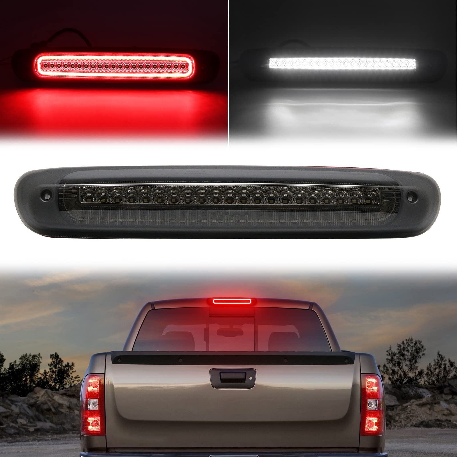 R&F Auto Smoked Lens F1 Style Strobe Led Third Brake Light Compatible With Silverado/Sierra 1500 2500Hd 3500Hd (2007-2013) Roof Cargo Lights Pickup Truck High Mount Stop Lamp, Replace Oem# 25890530