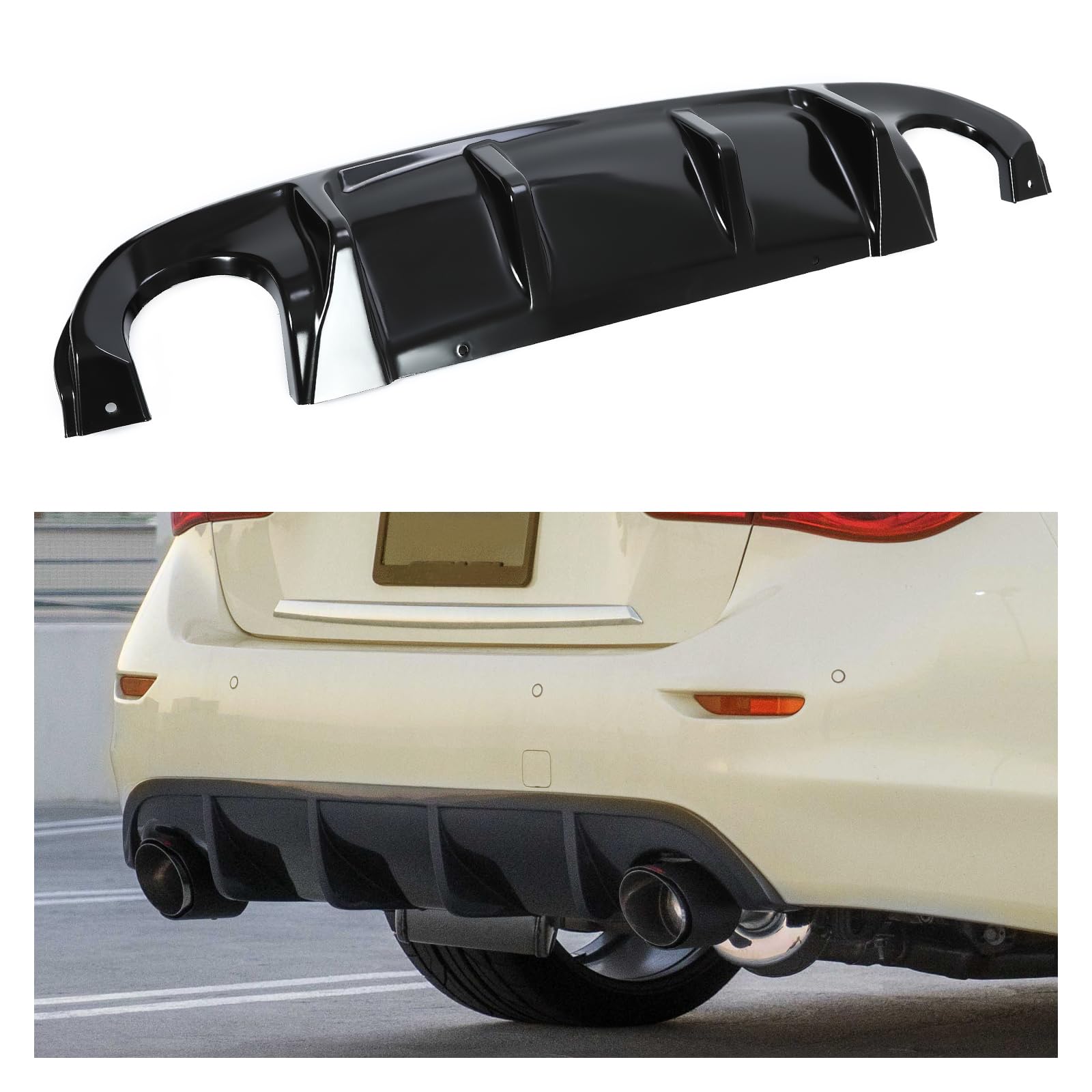 Kuafu Rear Diffuser Compatible With 2014-2017 Infiniti Q50 4 Door Lip Bumper Splitter Spoiler Plastic Gloss Black