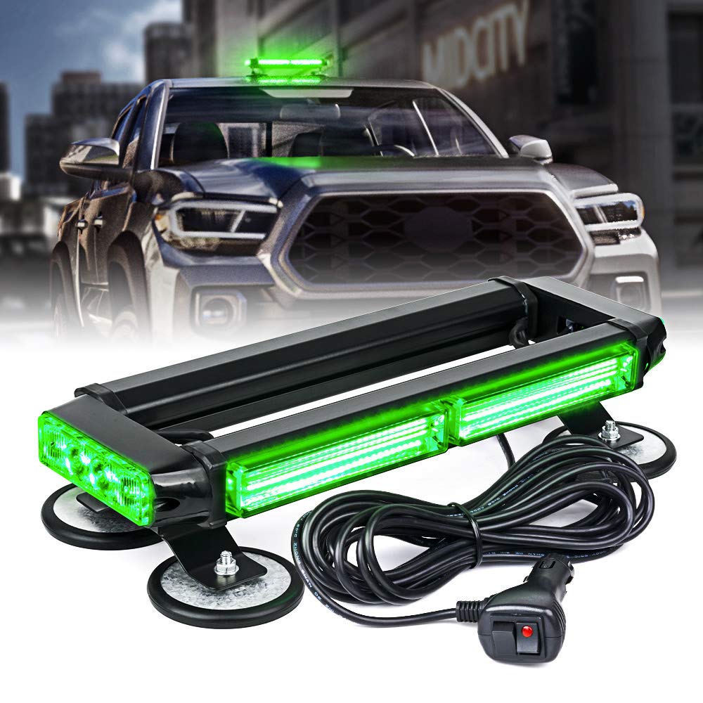 Xprite Green Cob Led Strobe Rooftop Flashing Light Bar Double Side Hazard Warning Beacon Lights W/Magnetic Base For Emergency Vehicles Construction Cars Tow Trucks Tractor Traffic Security