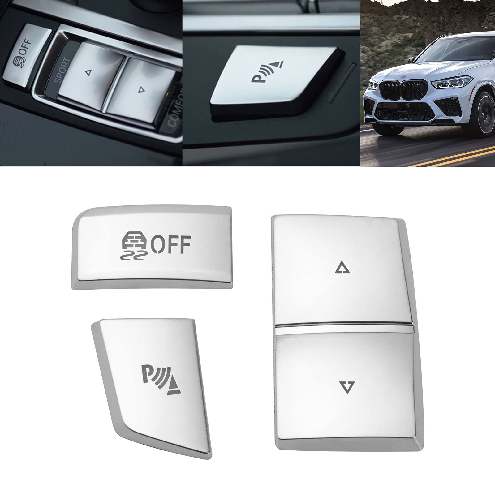 Xotic Tech Center Console Gear Shift Side Button Switch Cover Trim, Compatible With Bmw 5 6 7 X3 X4 Series (Silver)