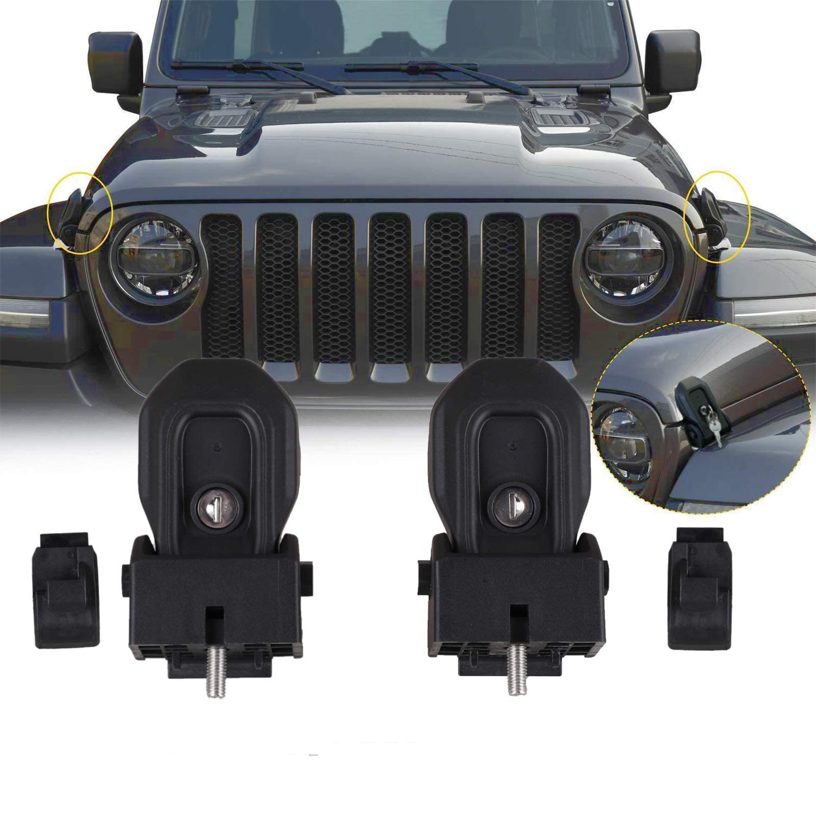 Hood Latches For 2025 2024 2023 2022 2021 2020 2019 2018 Jeep Wrangler Jl Jeep Gladiator Jt Anti-Theft Hood Lock Catch Latches Accessories 2Door 4Door 2Pcs