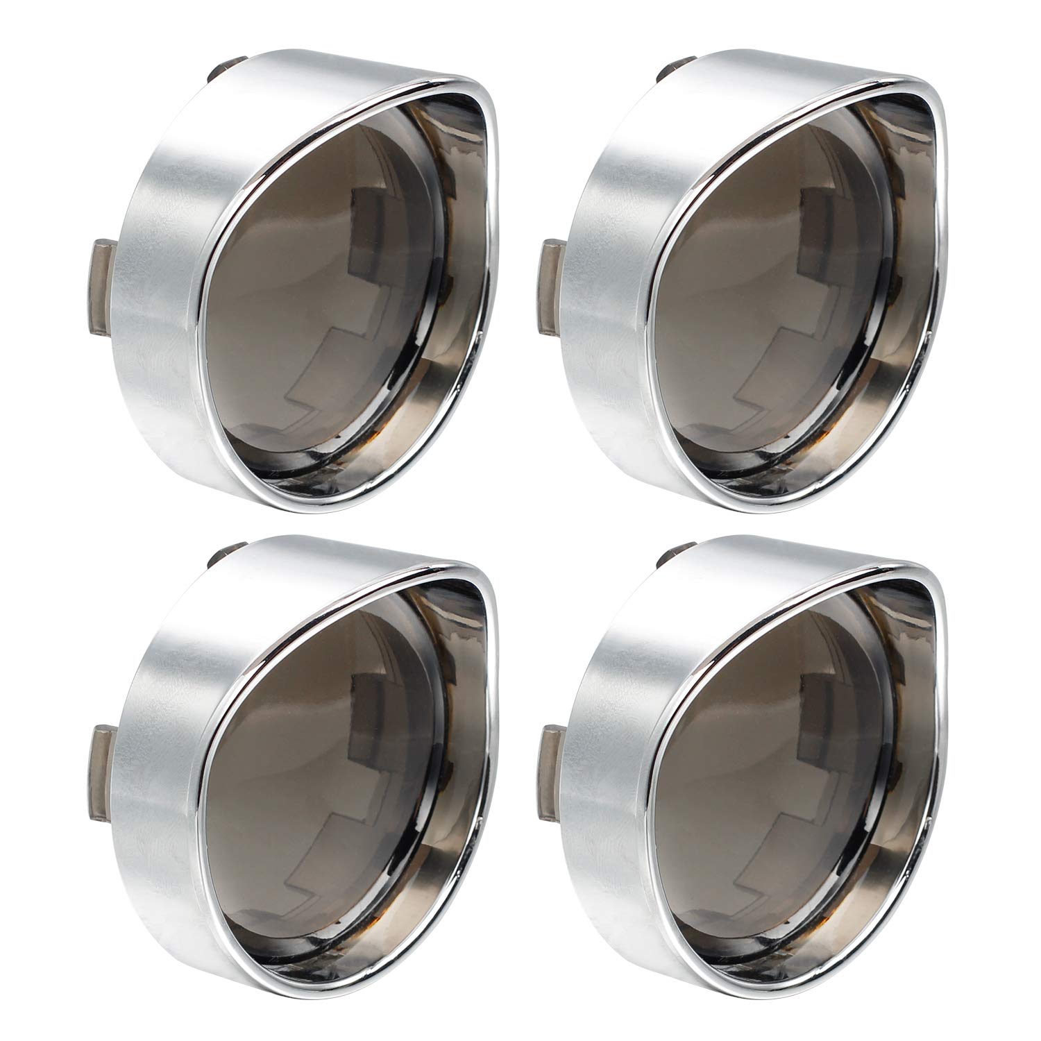 Nthreeauto 2 Inch Bullet Smoked Turn Signal Light Lens Cover With Chrome Visor Bezels Compatible With Harley Dyna Street Glide Road King