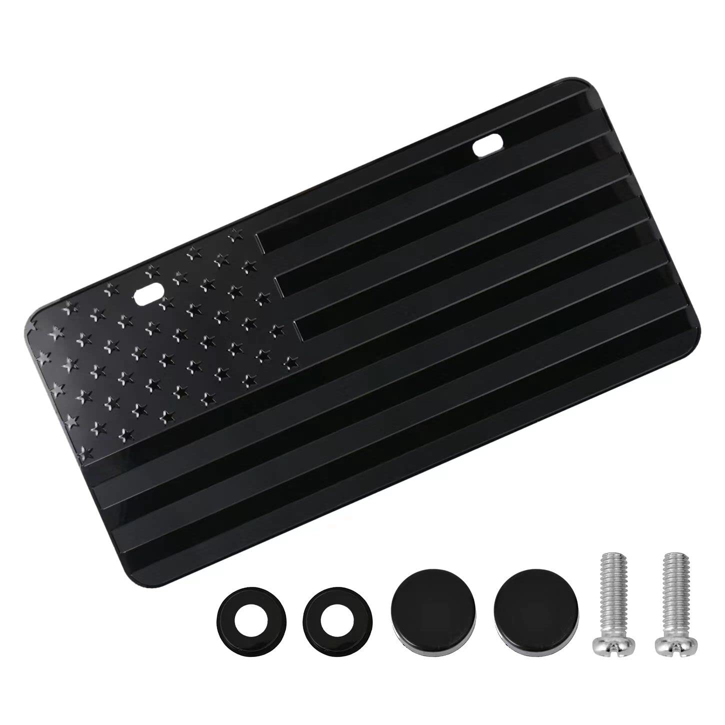 FlyChetah American Front Flag License Plate - Custom Vintage 3D Aluminum Tag, Black, 6x12 inch, Patriotic Embossed Vanity Gift