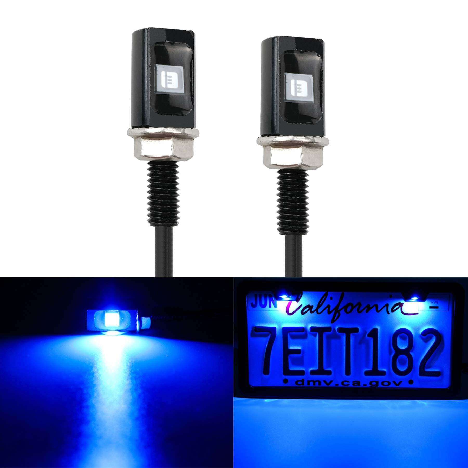 Livtee Super Bright License Plate Light, 12V License Tag Screw Bolt Accessories, Waterproof Black Aluminium Light Holder, Legal For Car Motorcycle Truck Rv Atv Bike, Blue(2Pcs)