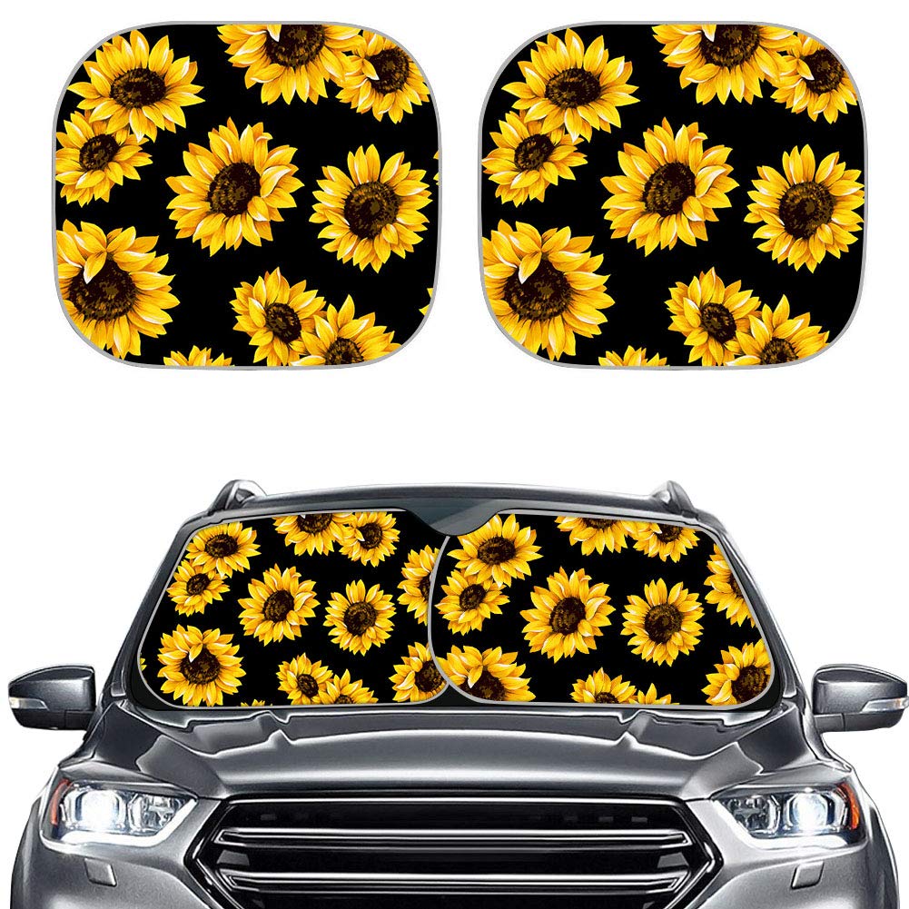 Huisefor Yellow Sunflower Car Windshield Sun Shade Universal Fit Car Front Window For Trucks Suv Van Sunshade Visor Auto Vehicle Shield Reflector Blocking Screen Cover Pack Of 2