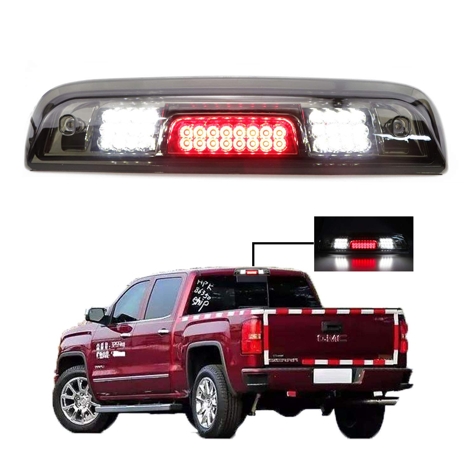Tresound 3Rd Brake Light For 2014-2018 Chevrolet Silverado/Gmc Sierra Led Third Tail Light Rear Cargo Lamp High Mount Stop Light Chrome Housing + Smoke Lens