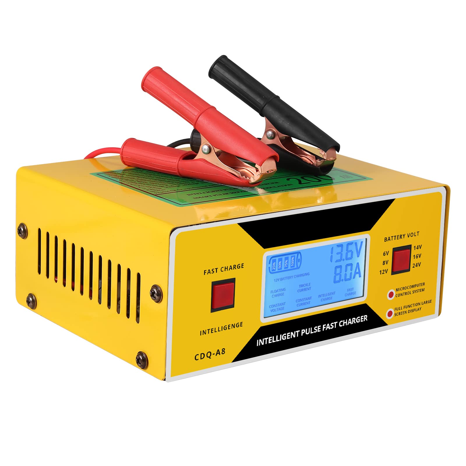 AUTOUTLET 0-10A Smart Car Battery Charger & Trickle Maintainer, Fully Automatic, 6/8/12/14/24V, Yellow, 23.5*14