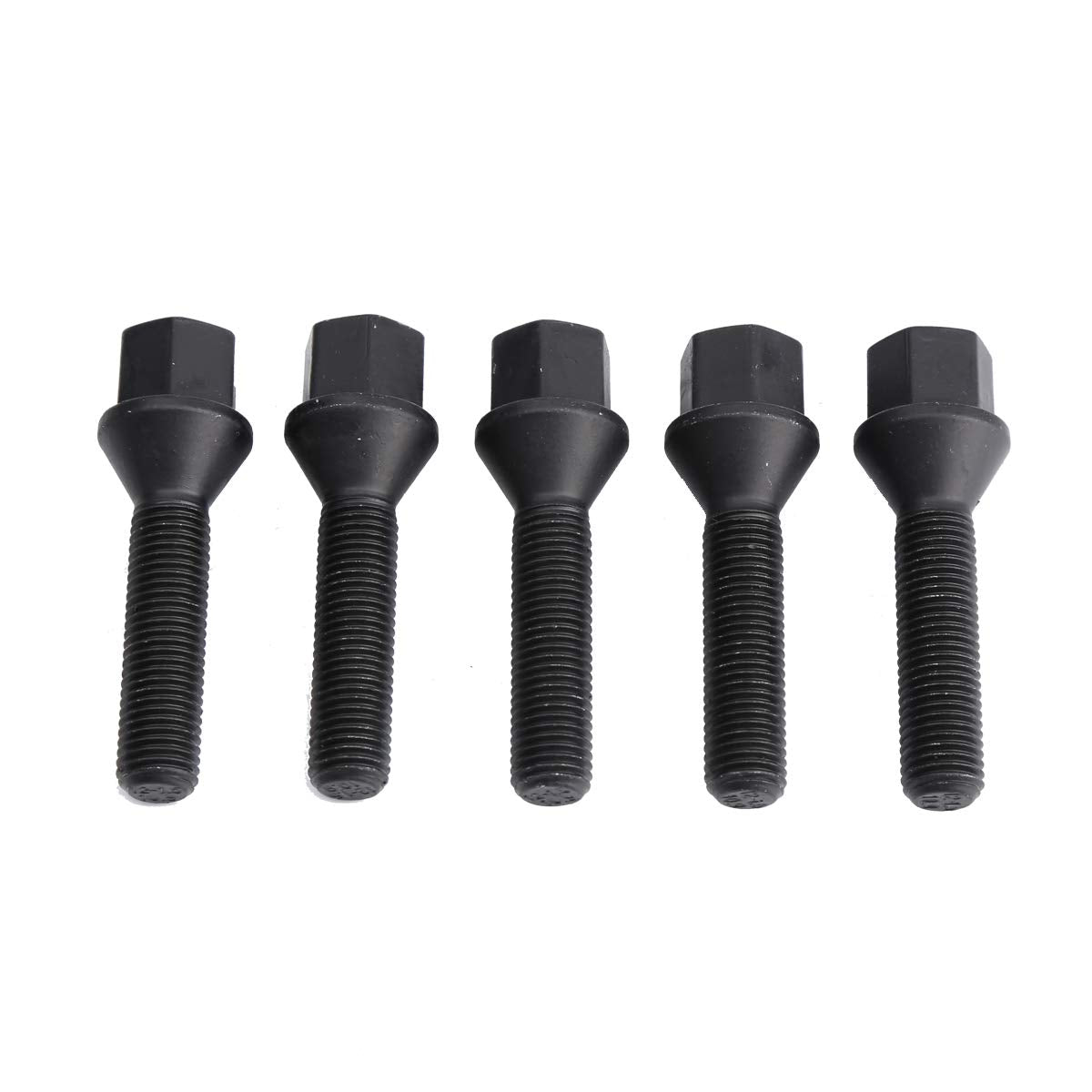 12X1.5Mm Tuner Lug Bolts, Ksp Conical Seat Extended 40Mm Shank 17Mm Hex For Aftermarket Wheels, 5Pcs Black