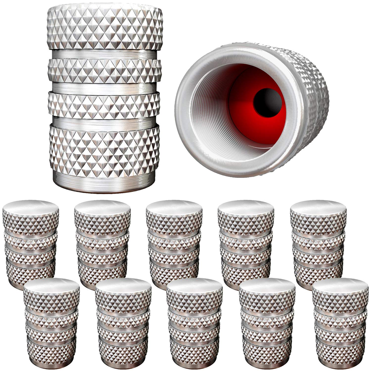 Samikiva (12 Pack) Aluminum Tire Valve Stem Caps, Metal With Rubber Ring, Dust Proof Cover Universal Fit For Cars, Suvs, Bike And Bicycle, Trucks, Motorcycles Metal (Silver (12 Pack))