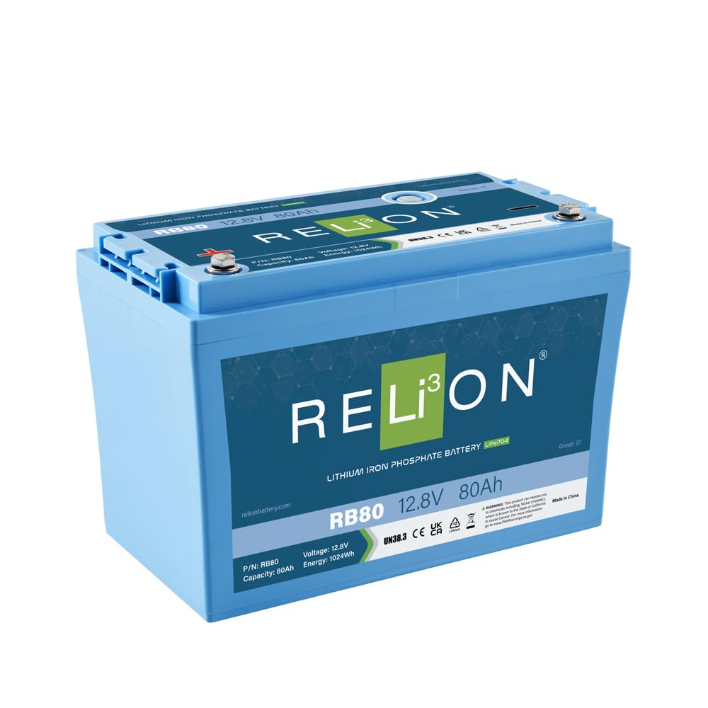 Relion Rb80 | 12V 80Ah | Lifepo4 Lithium-Ion Battery | Group 27 | 3500~5000 Cycles | Waterproof (Ip67 Rating) | 10 Year Warranty | Perfect For Boat, Kayak, Trolling Motor, Rv, Solar, Off Grid Etc.