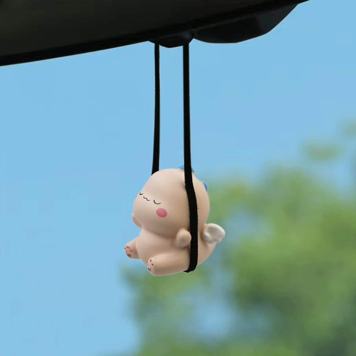 Swinging Dinosaur Car Hanging Ornament For Rear View Mirror, Cute Car Decor Accessories Interior, Car Pendant Dinosaur Hanging Swing(Light Yellow)