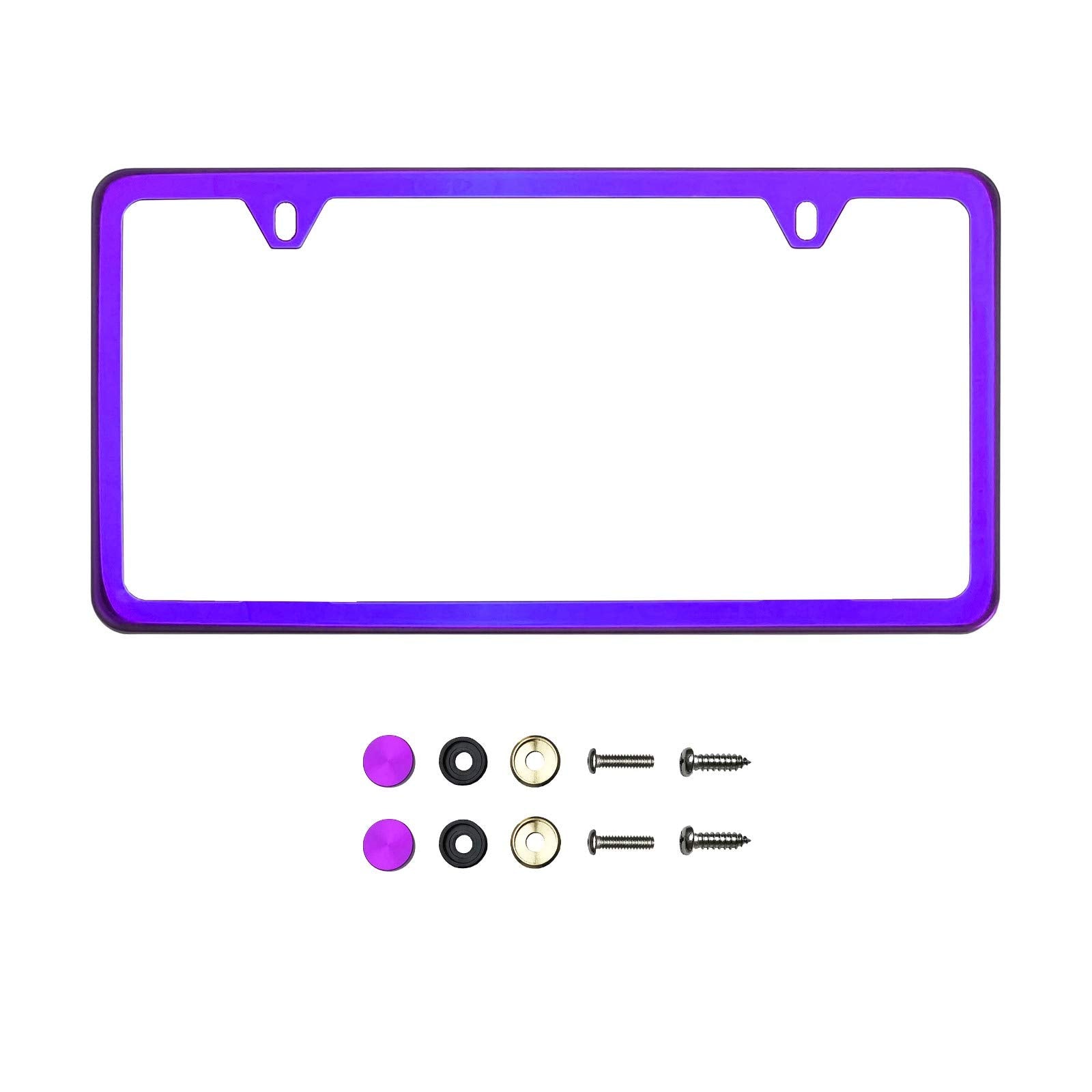 Ka Depot Two Hole Slim Version Purple Chrome Mirror License Plate Frame T304 Stainless Steel + Metal Screw Caps