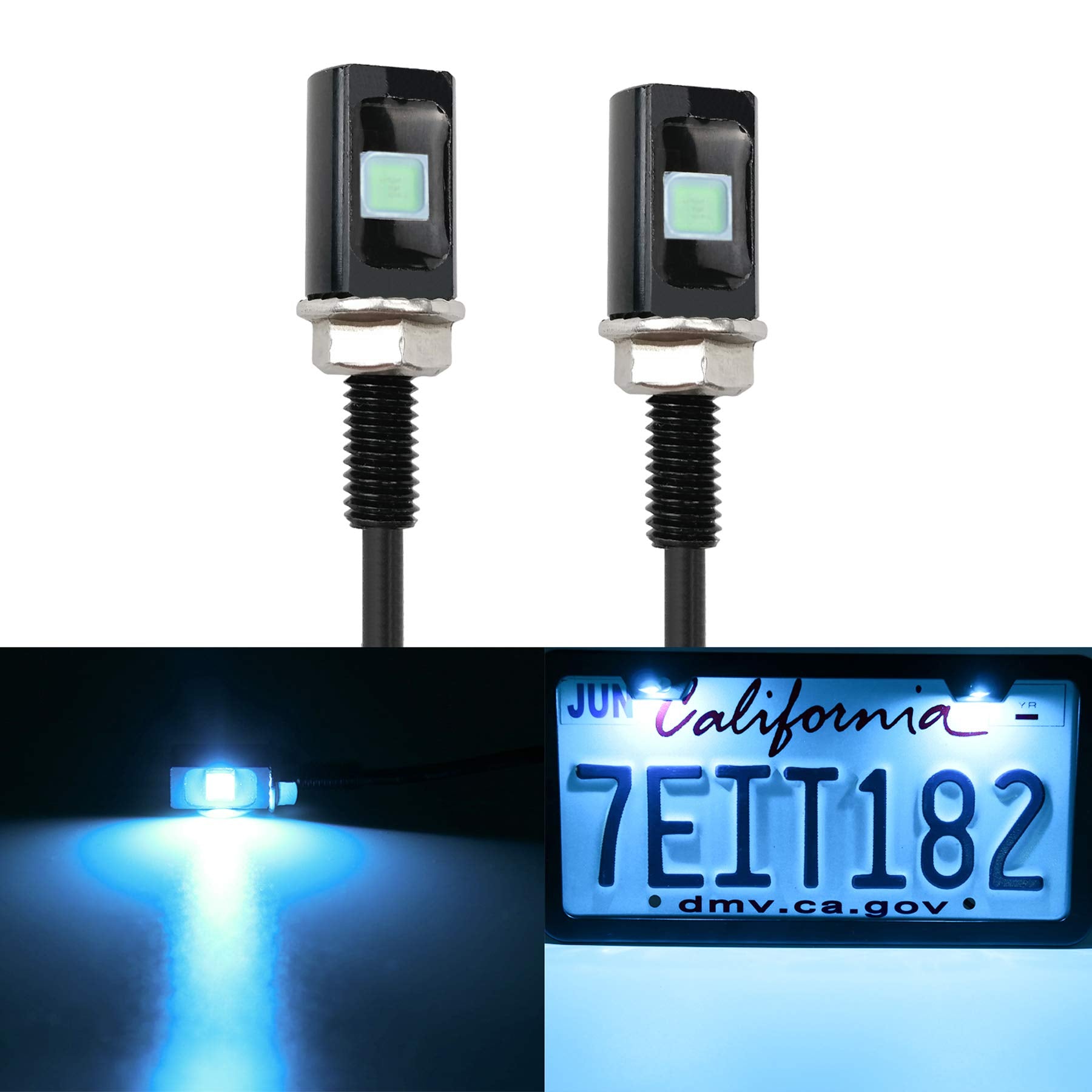Livtee Super Bright License Plate Light, 12V License Tag Screw Bolt Accessories, Waterproof Black Aluminium Light Holder, Legal For Car Motorcycle Truck Rv Atv Bike, Ice Blue(2Pcs)