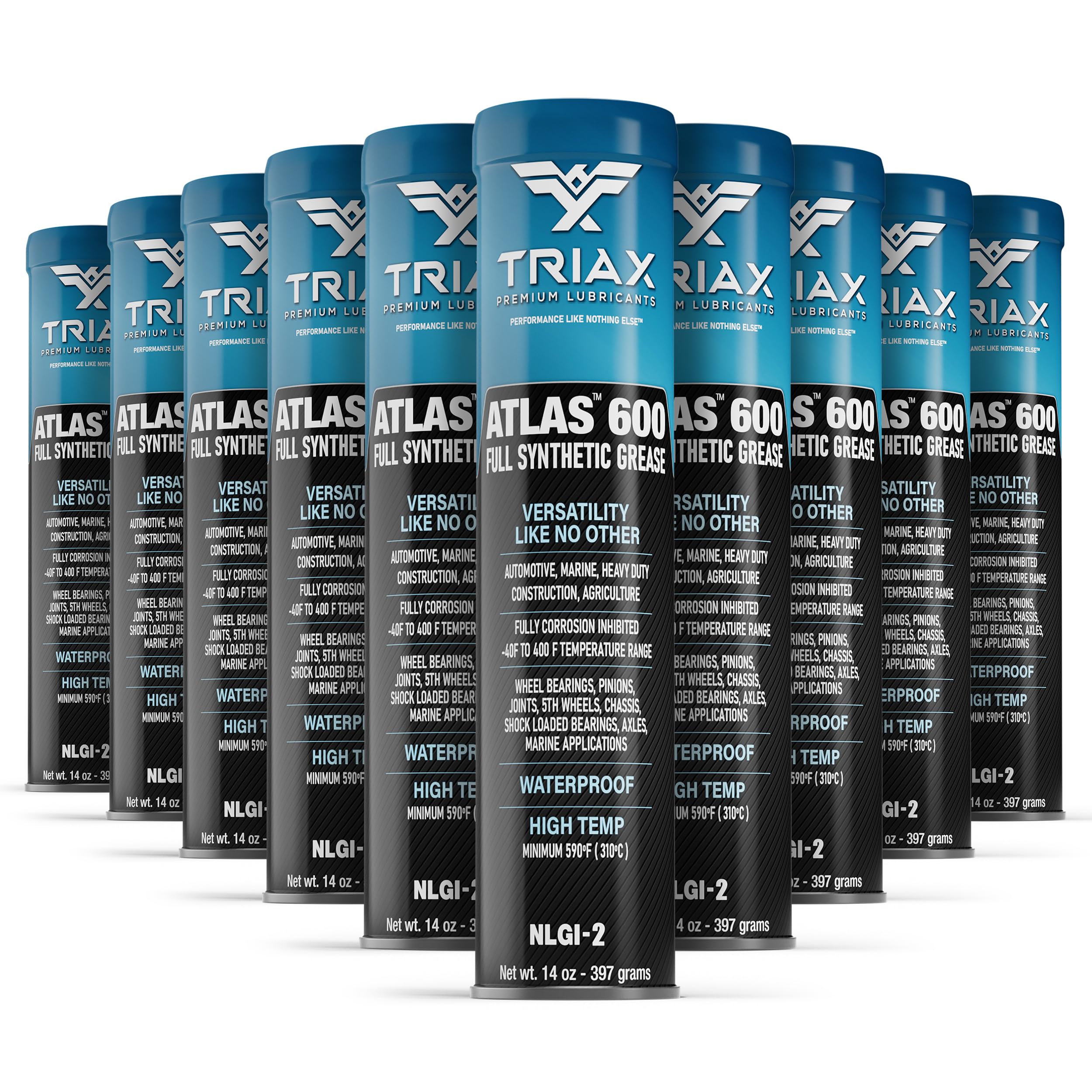 Triax Atlas 600 - Full Synthetic Grease - Ultra Duty - All 5Th Wheel, Bearings, Joints, Pivots, Bolts - Super Adhesive - Marine - Wide Temp Range -40 F To 450 F - 14 Ounce Cartridge (10 Tube Pack)