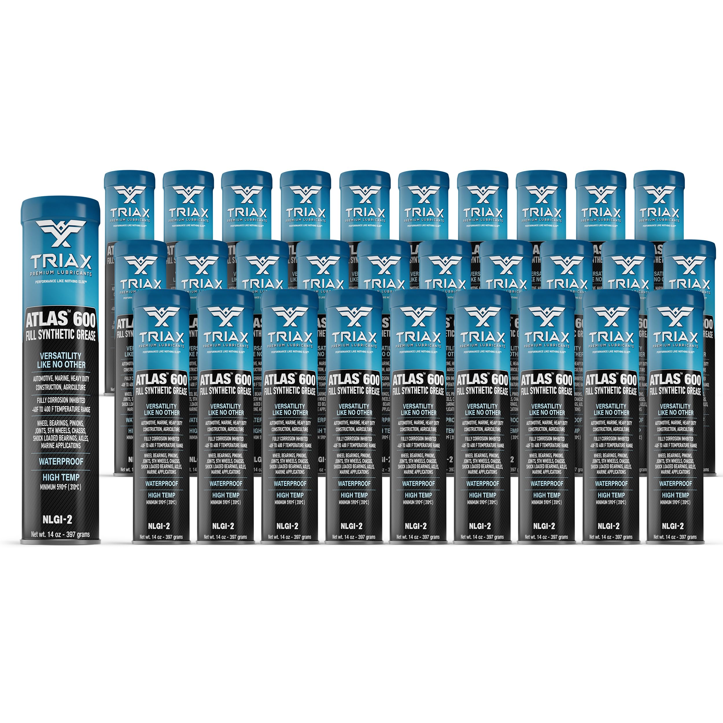 Triax Atlas 600 - Full Synthetic Grease - Ultra Duty - All 5Th Wheel, Bearings, Joints, Pivots, Bolts - Super Adhesive - Marine - Wide Temp Range -40 F To 450 F - 14 Ounce Cartridge (30 Tube Pack)