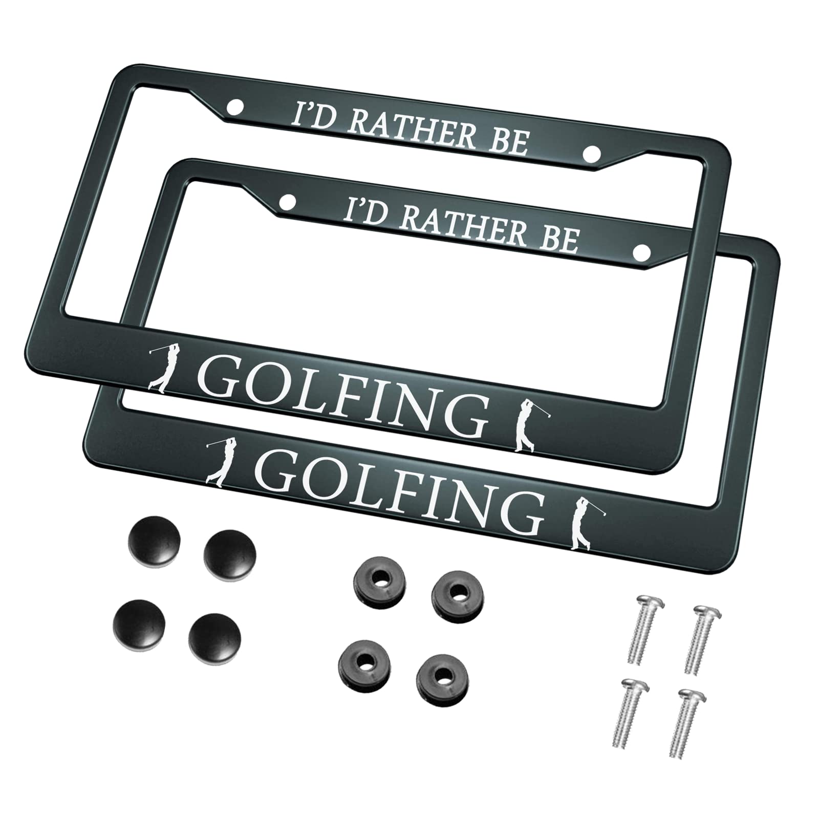 Hosnye I'D Rather Be Golfing License Plate Frame Black 2 Pcs Playing Golf Lovers Metal Cute Licenses Plates Frames Licenses Plate Covers Car Tag Frame For Women Men Us Vehicles