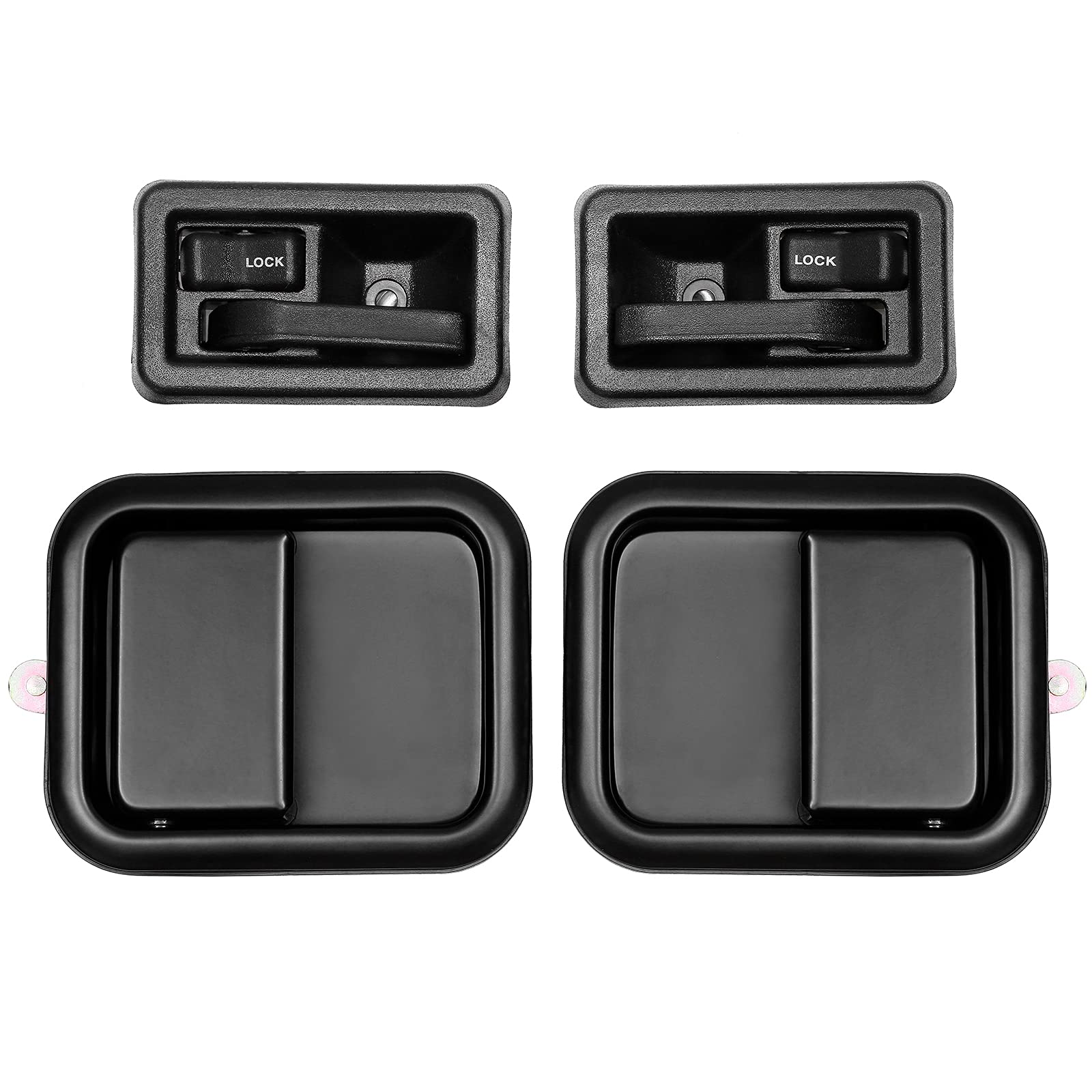 Door Handle Set, Exterior & Interior Left Driver & Right Passenger Side, Compatible With 1991-1996 Jeep Wrangler Yj 1997-2004 Tj Replace# 79540 79541 55176383Ae 55176382Ae 55176477Ac 55176476Ac