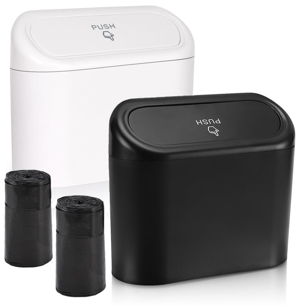 Accmor Car Trash Can With Lid, Mini Vehicle Trash Bin Car Dustbin Garbage Organizer Holder With 2 Roll Trash Bag, 2 Pack Portable Hanging Leakproof Cars Storage Bag Container For Auto, Suv, Office