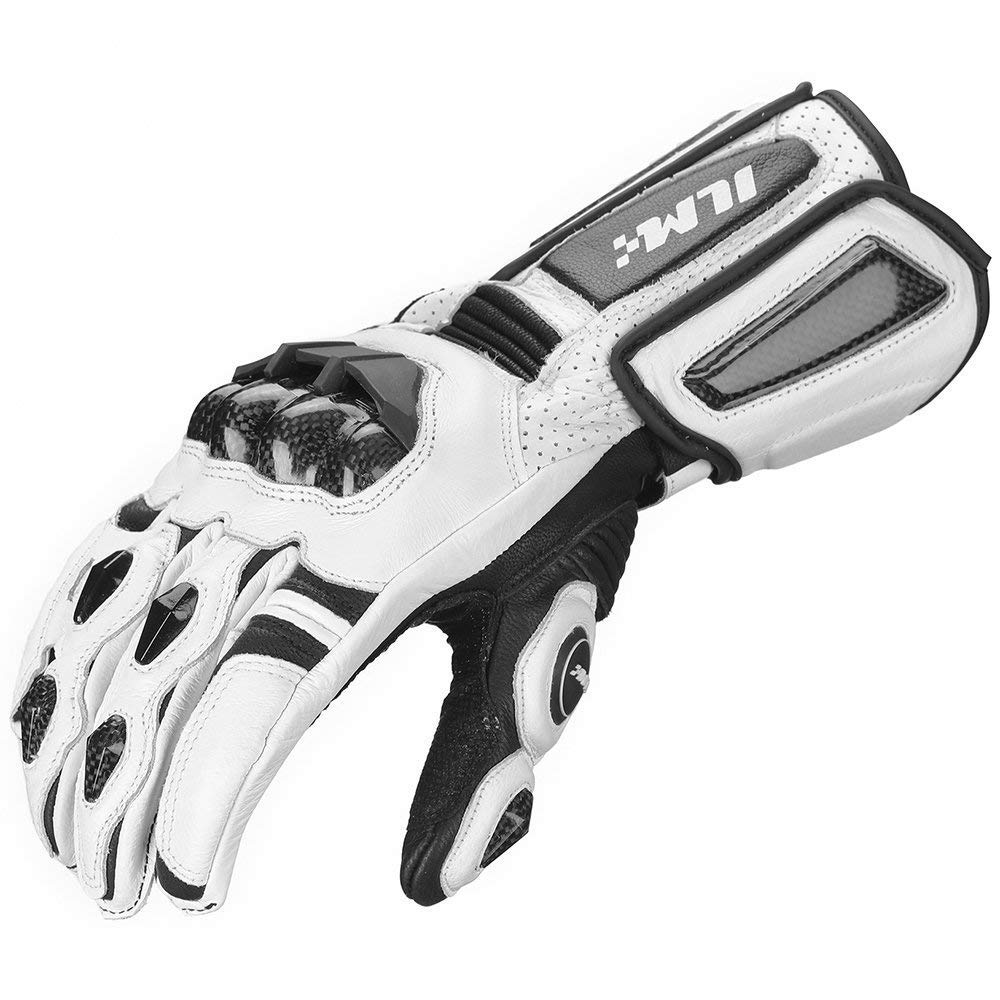ILM Air Flow Leather Motorcycle Gloves - XXL, White-Long, Model GRC01L for Men & Women - Durable, Comfortable Riding Gear