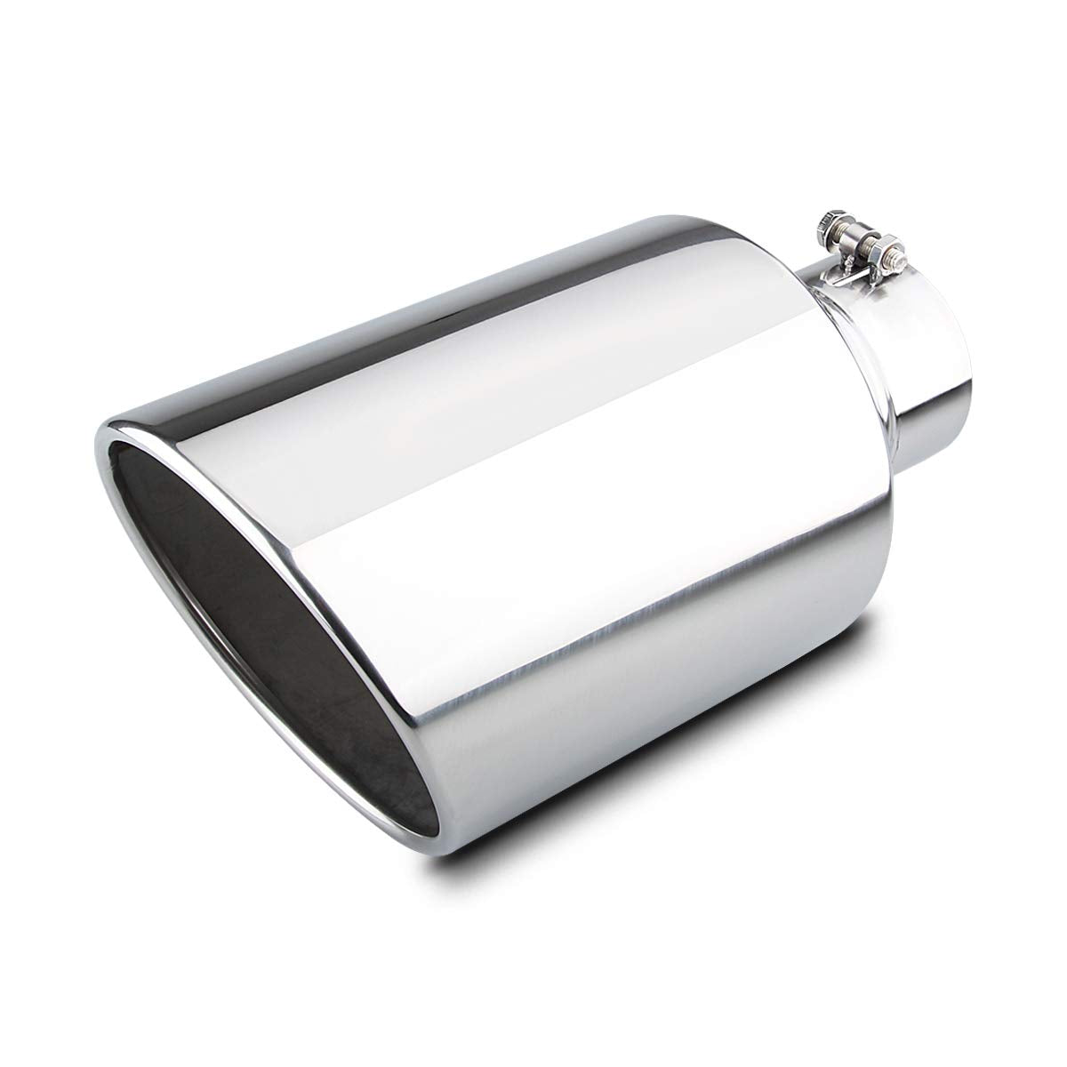Lcgp Exhaust Tip 4 Inlet 7 Outlet 15 Long,Bolt On, Stainless Steel, Rolled Angle Cut, Polished