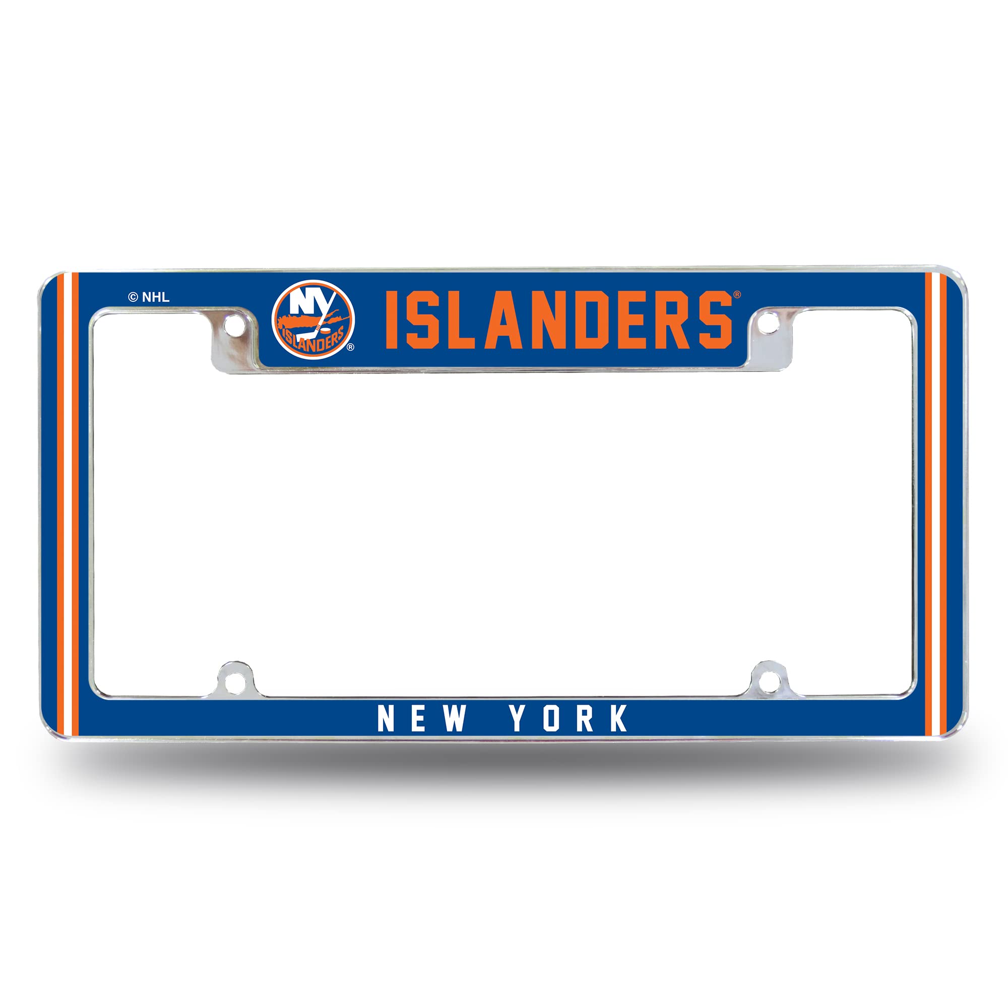 Rico Industries Nhl New York Islanders Classic 12 X 6 Chrome All Over Automotive License Plate Frame For Car/Truck/Suv