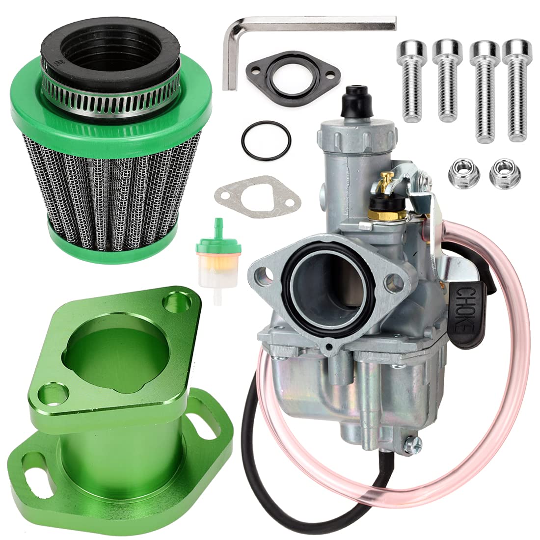 FVRITO 26mm VM22 Racing Carburetor for 212cc Mini Bike & Go Kart - Green Performance Upgrade with 38mm Air Filter & Intake Manifold