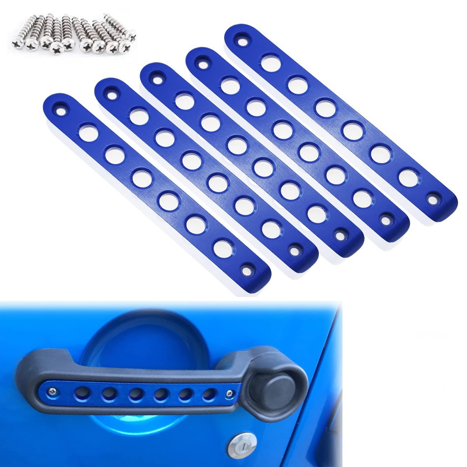 Side Door Handle Inserts Cover Trim Fits For Jeep Wrangler Accessories Jk Jku Liberty Sahara & Unlimited 2007-2018 Exterior Grab Handles Pull Jk Mods Decoration(Aluminum Blue, 5Pcs)