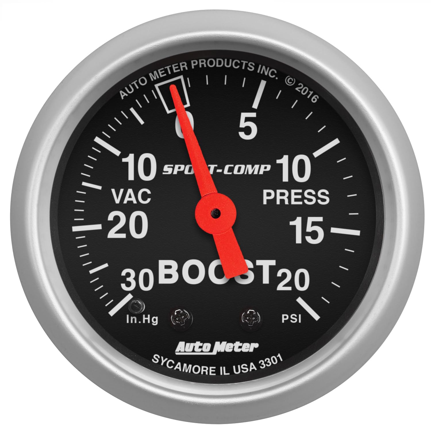 Auto Meter 3301 Sport-Comp Mechanical Boost/Vacuum Gauge, 2.3125 In.
