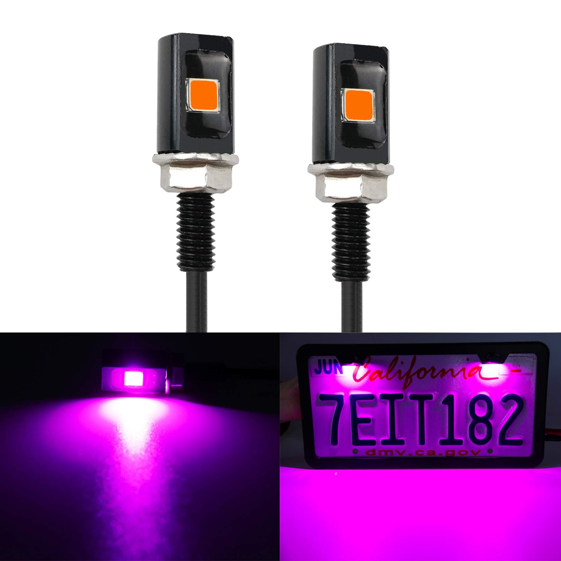 Livtee Super Bright License Plate Light, 12V License Tag Screw Bolt Accessories, Waterproof Black Aluminium Light Holder, Legal For Car Motorcycle Truck Rv Atv Bike, Purple(2Pcs)