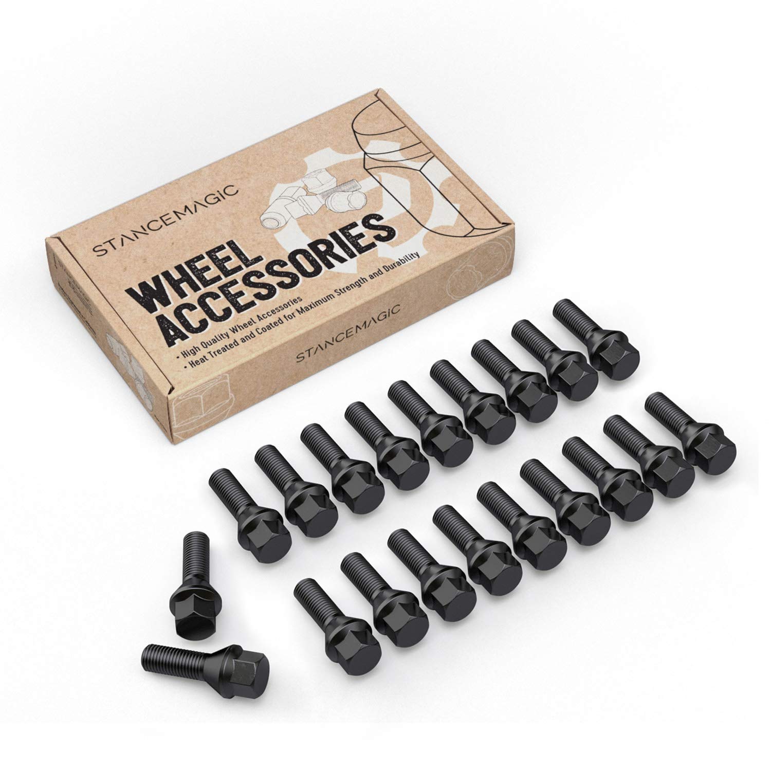 20Pcs Extended Black 12X1.5 Lug Bolts (30Mm Shank Length, Cone Seat) Not Oem Length - Compatible With Bmw 128I 135I 318I 320I 325I 328I 335I M3 525I 528I 530I 535I M5 Z3 Z4 E36 E46 E60 E90 E92 E93