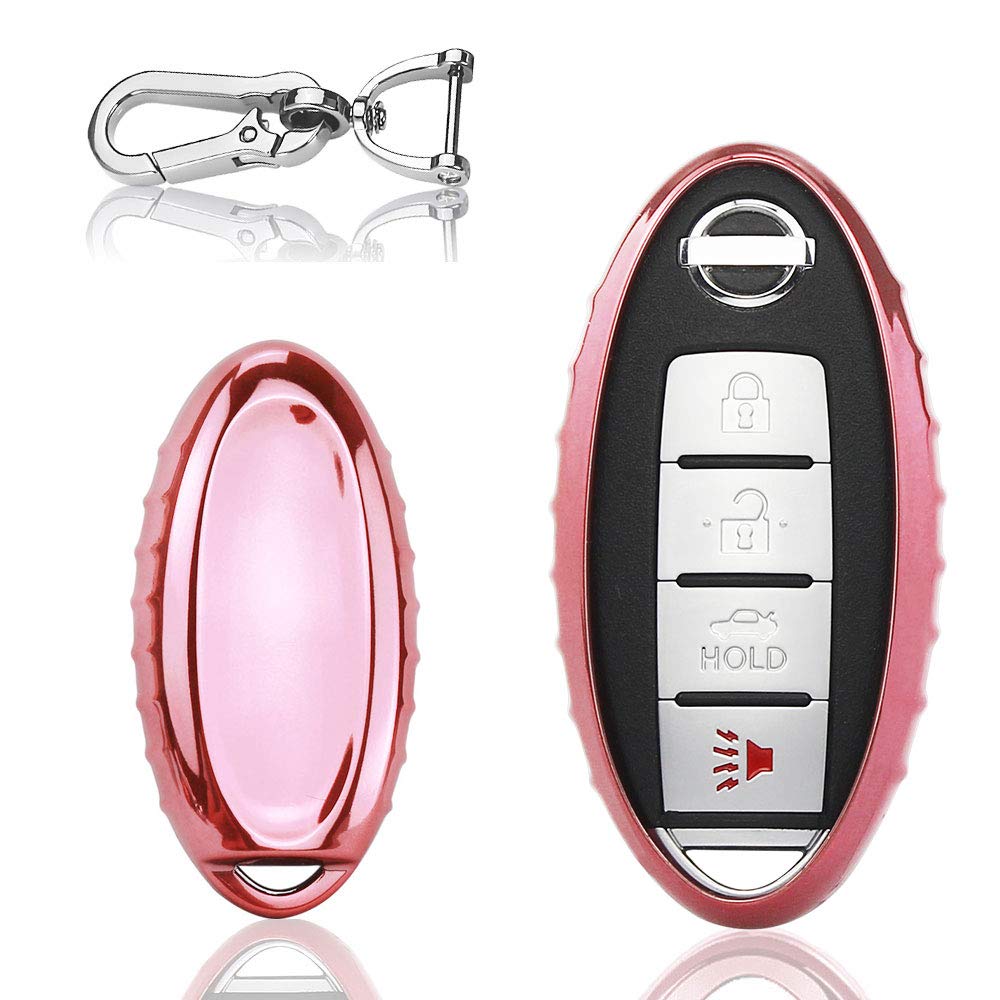 Qbuc Car Key Cover, 3 4 5 Button Case Key Fob Cover With Key Chain, Replacement Key Fob(Pink)