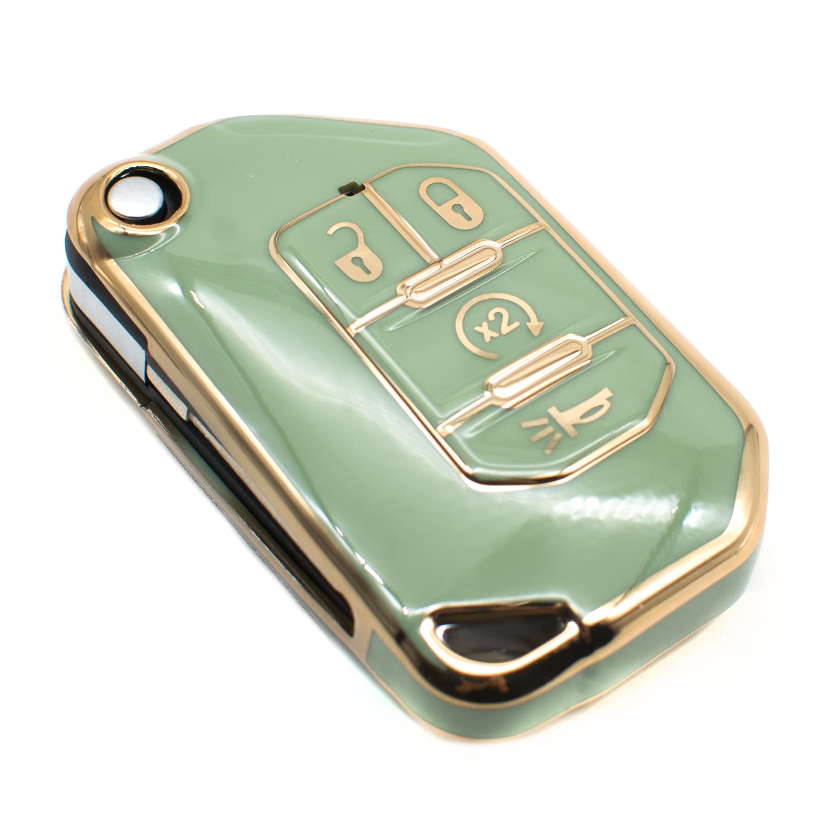 FEYOUN Green TPU Key Fob Cover for Jeep Gladiator Wrangler, Universal Fit, 4 Buttons, Durable Protection Shell Accessories