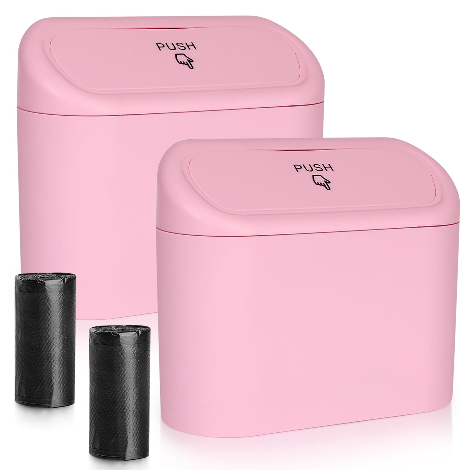 Accmor Car Trash Can With Lid, 2 Pack Pink Mini Vehicle Trash Bin Car Dustbin Garbage Organizer Holder With Trash Bag, Small Hanging Leakproof Auto Storage Bag Container For Car Suv Home Office