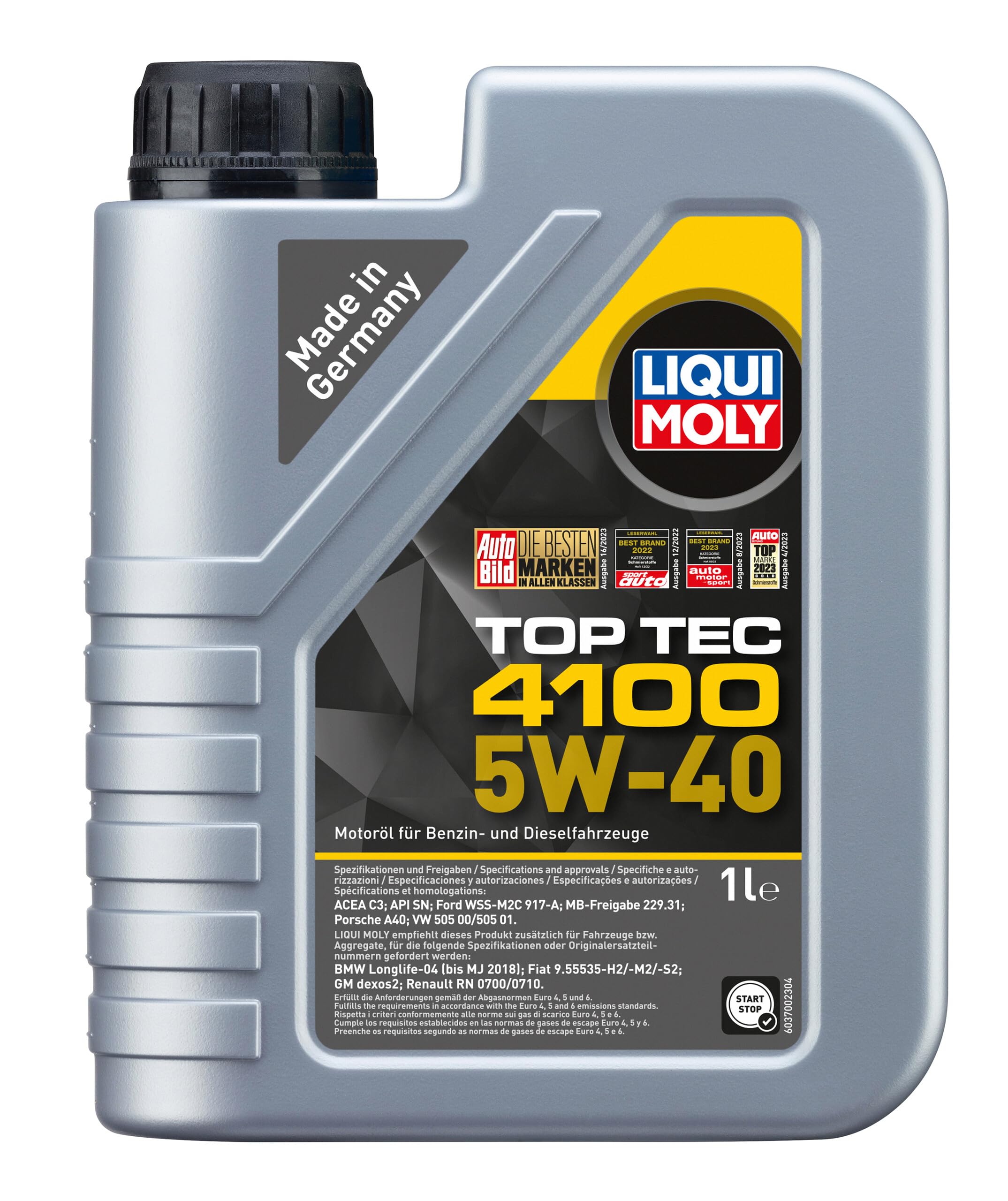 Liqui Moly Top Tec 4100 Sae 5W-40 | 1 L | Synthesis Technology Motor Oil | Sku: 3700