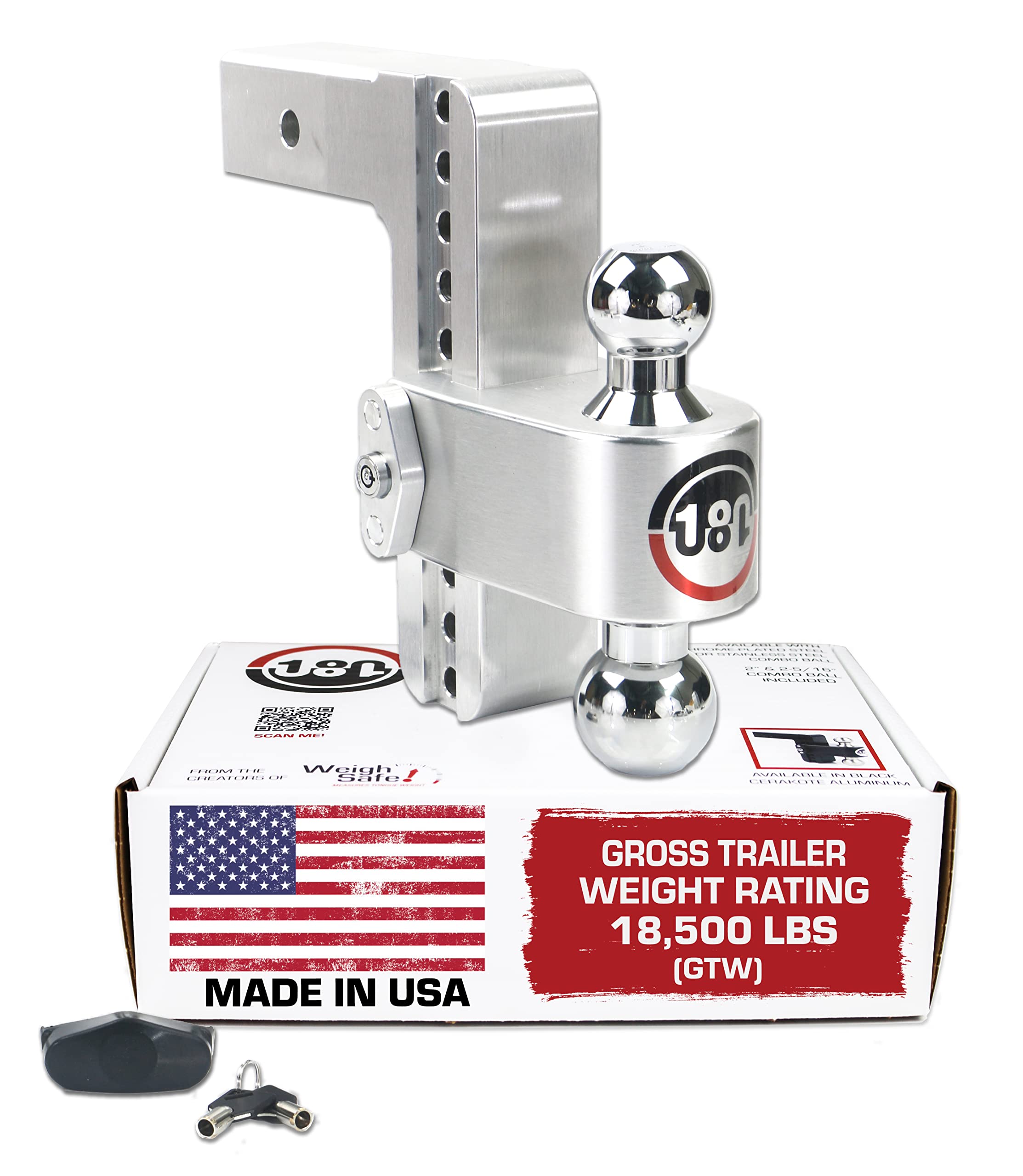 Weigh Safe Adjustable Trailer Hitch Ball Mount - 8 Adjustable Drop Hitch For 2.5 Receiver - Premium Heavy Duty Aluminum Trailer Tow Hitch W/Chrome Plated Tow Balls (2 & 2 5/16) - 18,500 Gtw