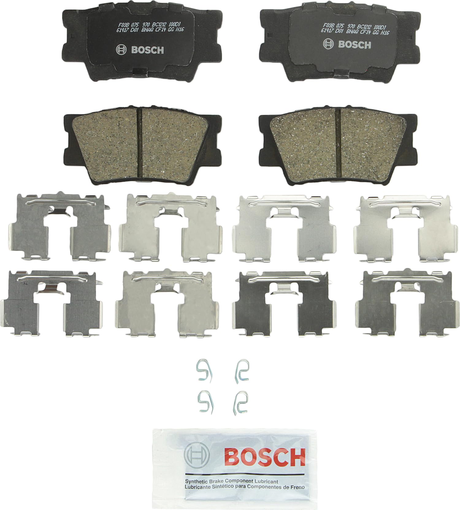 Bosch Bc1212 Quietcast Premium Ceramic Disc Brake Pad Set - Compatible With Select Lexus Es300H, Es350, Hs250H; Pontiac Vibe; Toyota Avalon, Camry, Matrix, Rav4; Rear