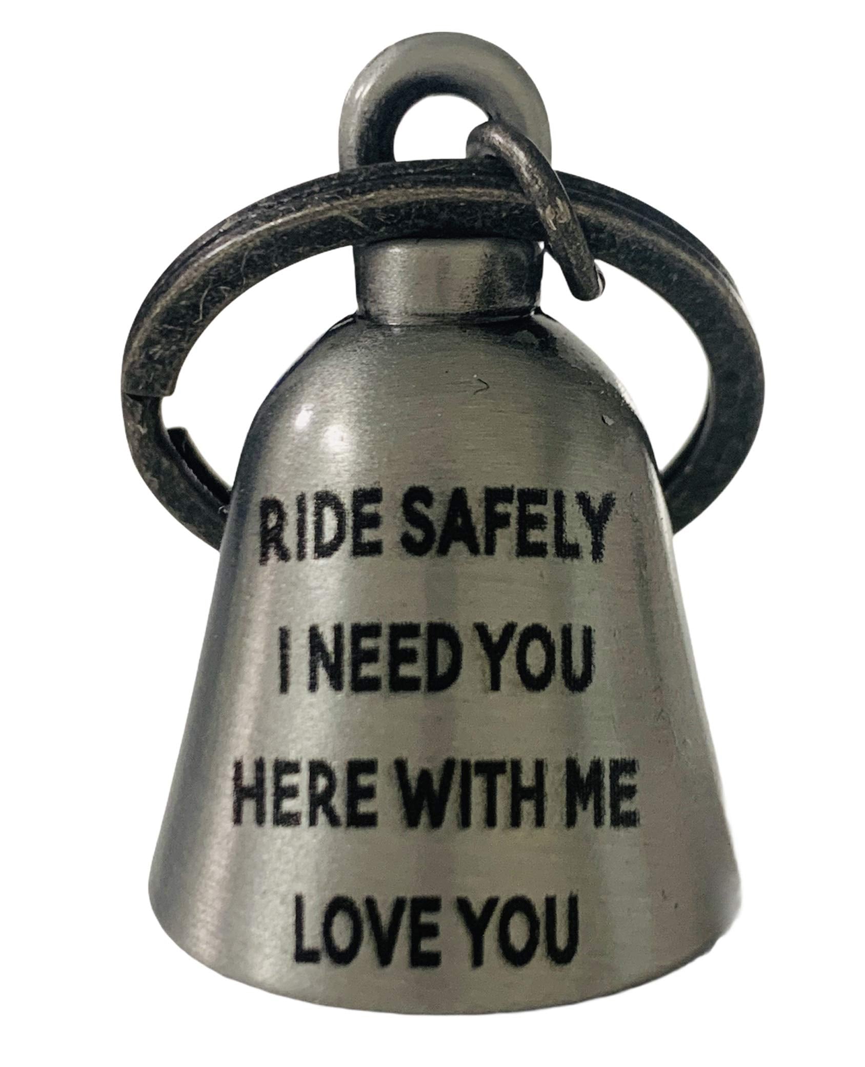 Kustom Cycle Parts Ride Safely I Need You Here With Me Love You Motorcycle 'Evil Spirits' Biker Guard Bell. (Silver Bell)