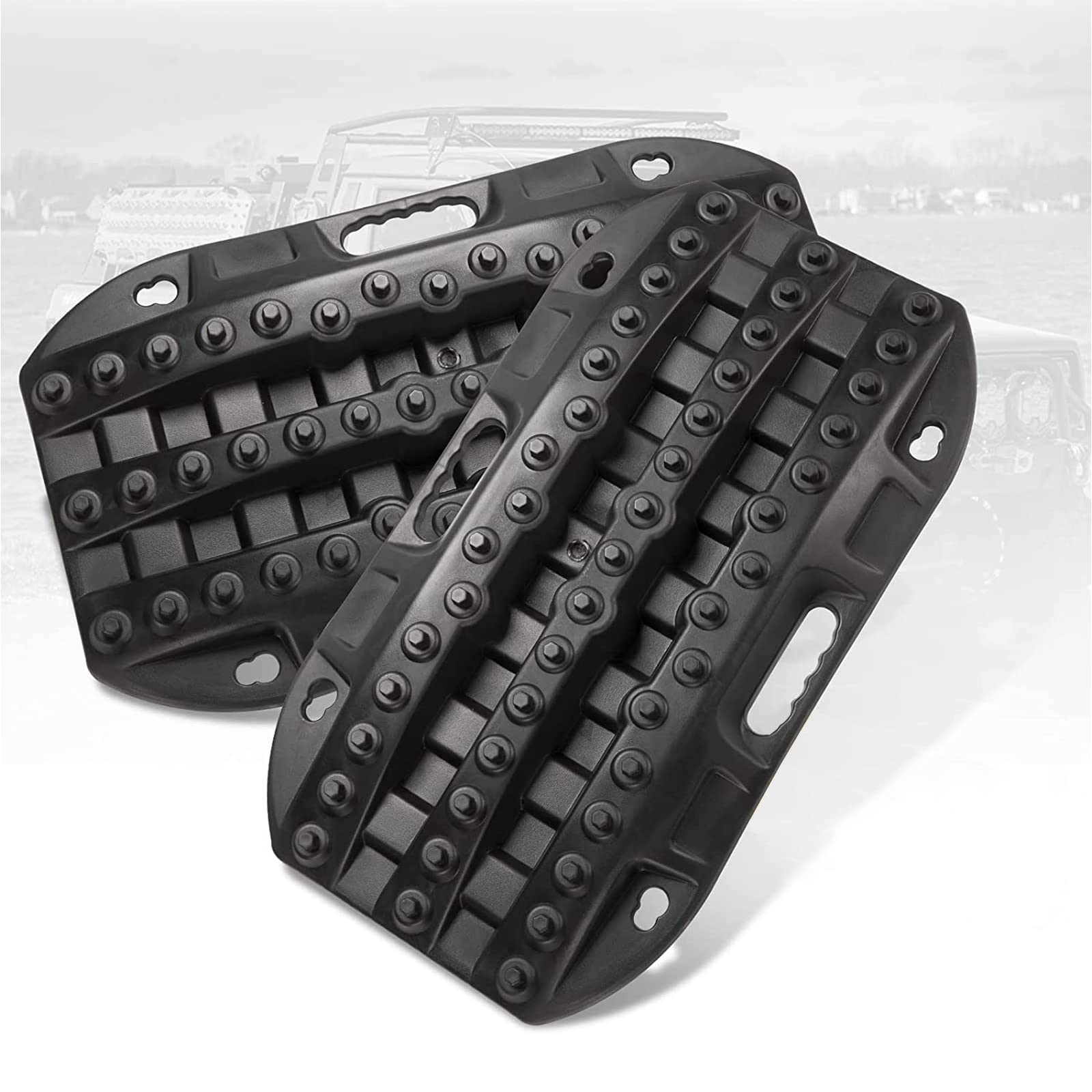 Bunker Indust Off Road Traction Boads, 2 Pcs Short Recovery Track Traction Mats For 4Wd Mud, Sand, Snow Ramps-Black Tire Traction Tool (Without Strap)