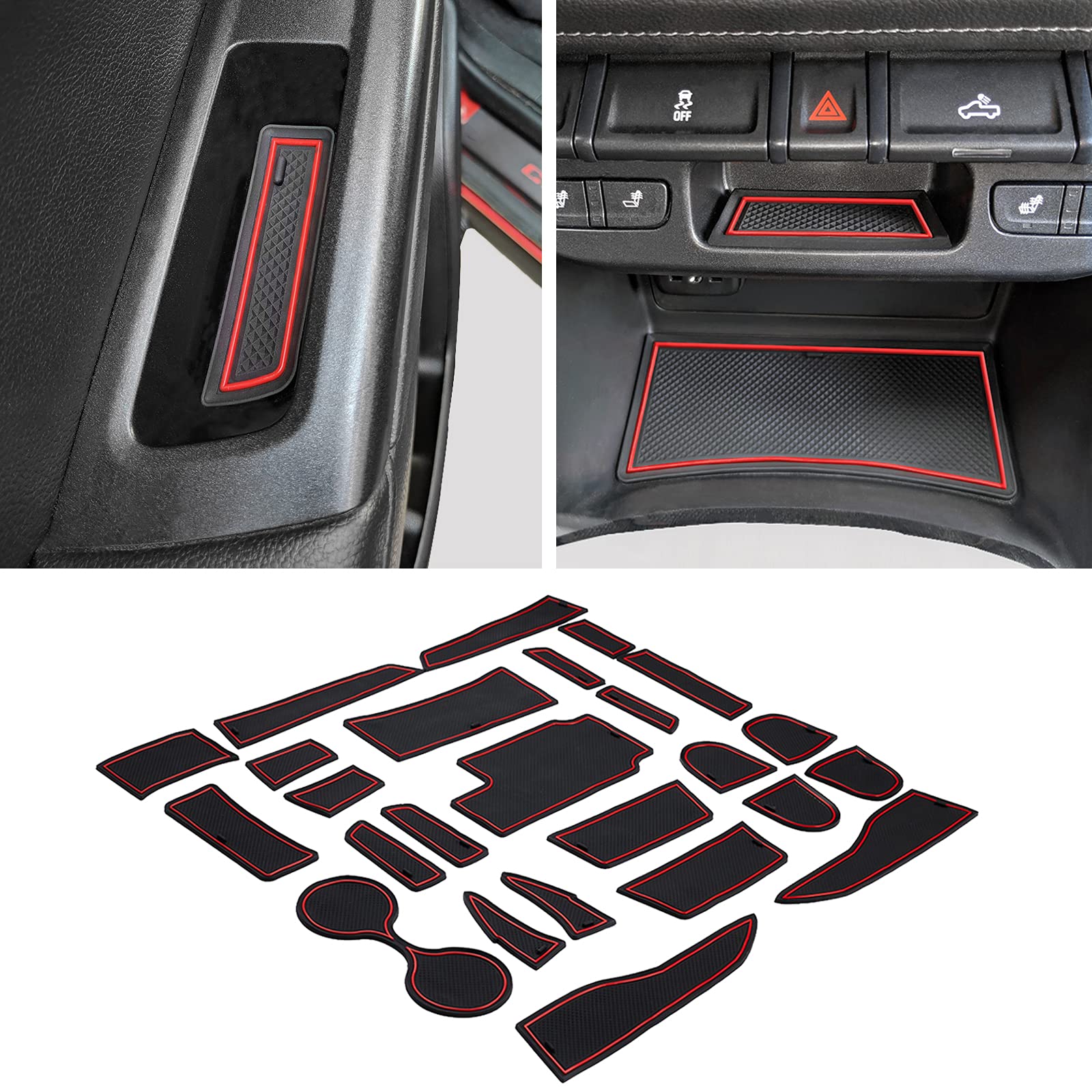 Jdmcar Custom Liner Accessories Compatible With Chevy Colorado/Gmc Canyon 2015-2021 2022, Cup Holder, Door Pocket, And Center Console Insert Mat Kit 26-Pc Set (Crew Cab, Red Trim)