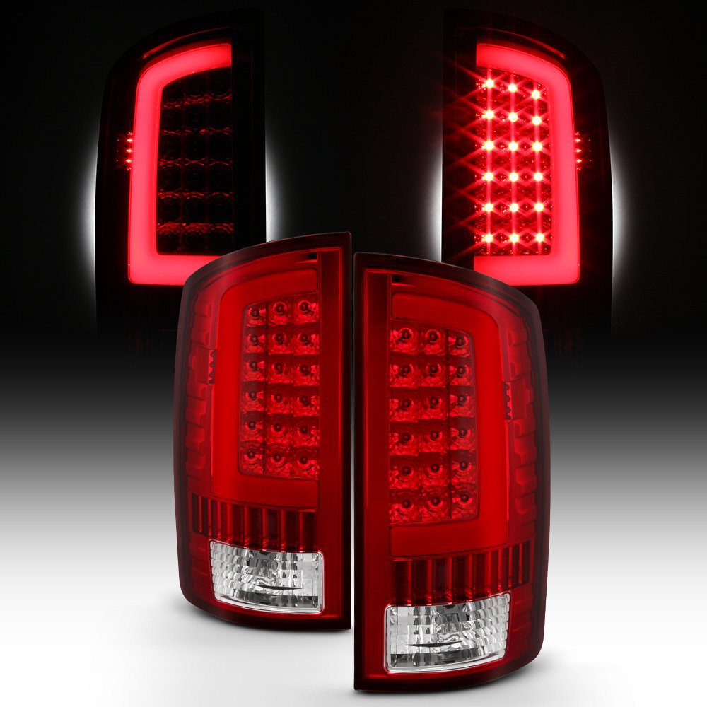 Akkon - For 03-06 Dodge Ram 1500 2500 3500 Led Drl Light Tube Red Chrome Tail Brake Light Lamp Assembly