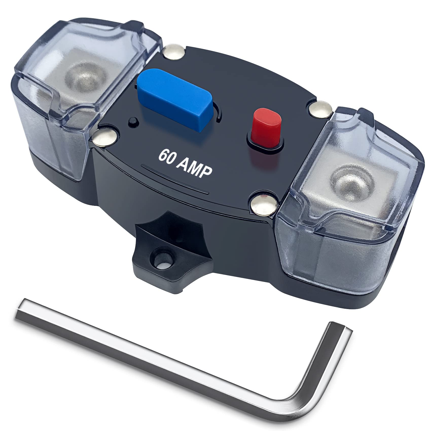 Erayco 60 Amp Circuit Breaker With Manual Reset, 12-48 Volt Dc, 0-8 Gauge Trolling Motor Car Stereo Audio Inline Fuse Block Holders Inverter For Automotive Rv Marine Boat (60A)