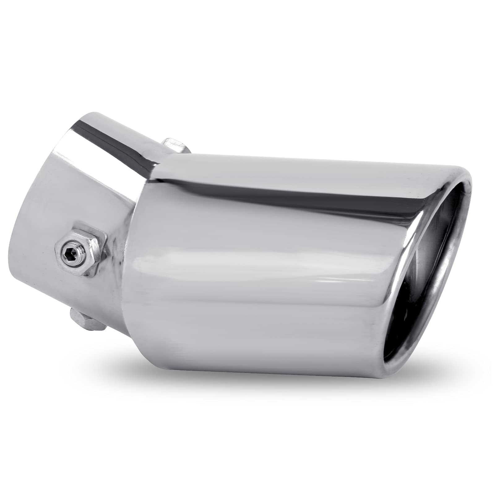 Dsycar Universal 1.5-2.25 Inch Adjustable Inlet Exhaust Tips, Bolt-On Design Chrome Plated Stainless Steel Exhaust Tailpipe Tips (Silver Curved)